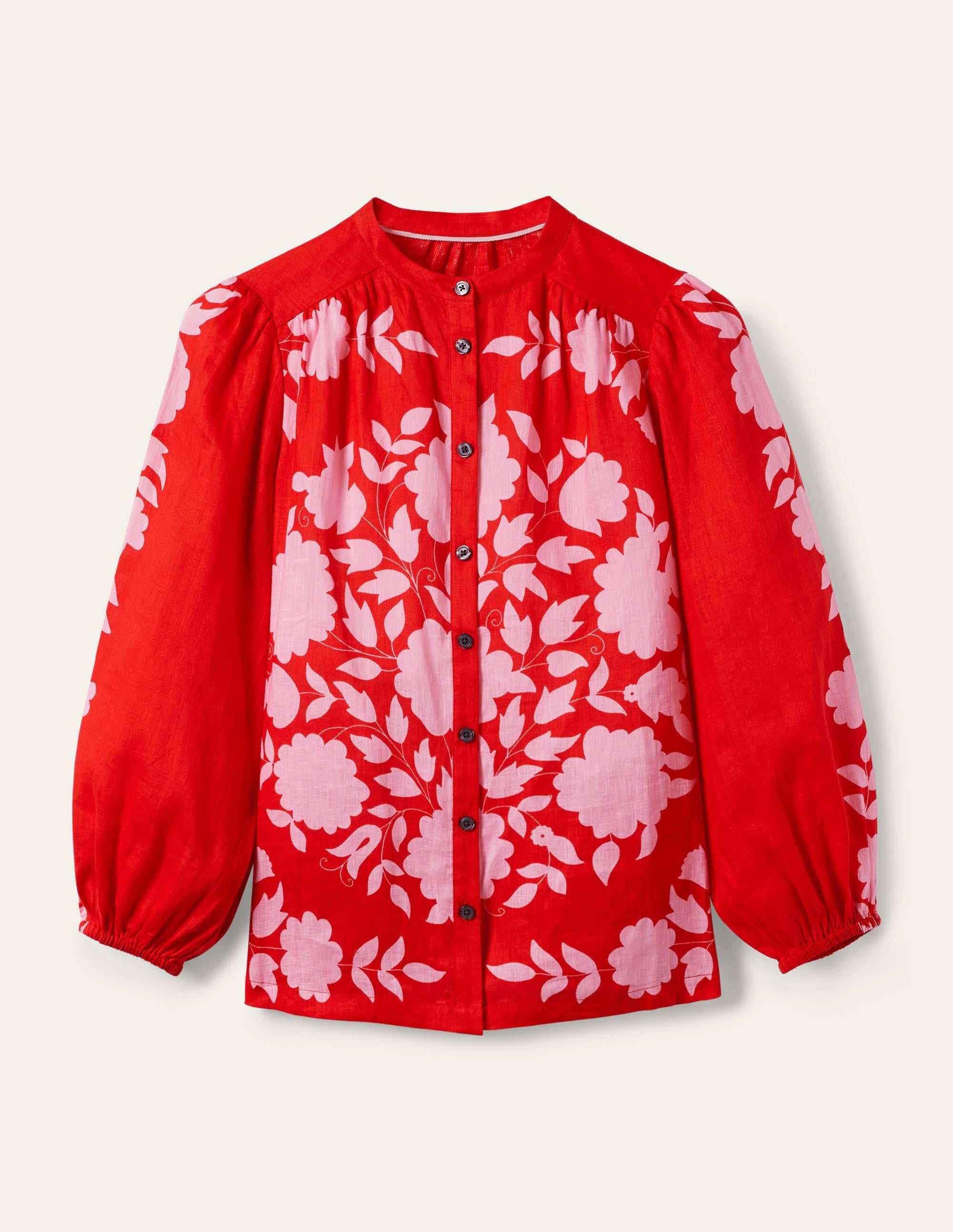 Becky Full Sleeve Linen Blouse Dragon Red - Women's Bohemian Wildflower Prairie Top for Casual Wear, Office & Date Night