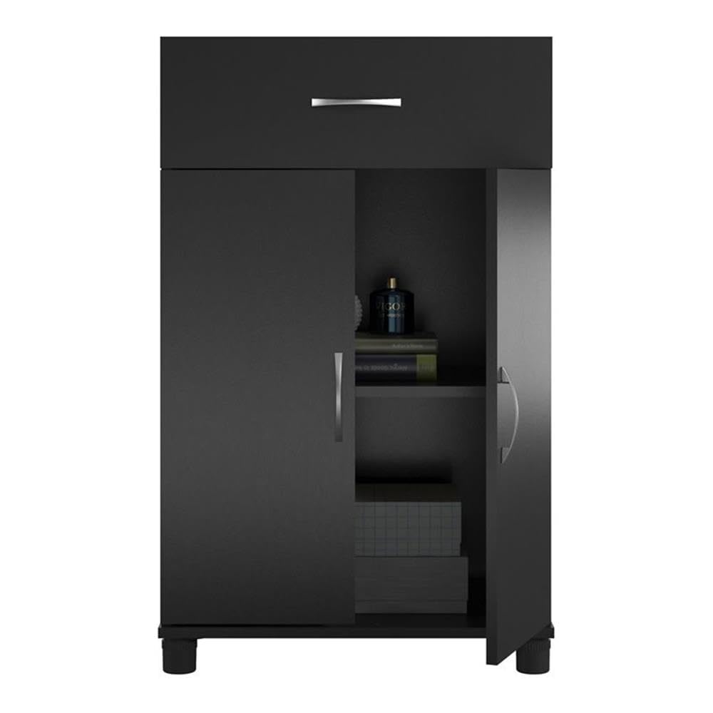Pemberly Row Transitional 24-Inch Black Storage Cabinet with 1 Drawer & 2 Doors - Perfect for Home Office, Living Room, or Bedroom Organization