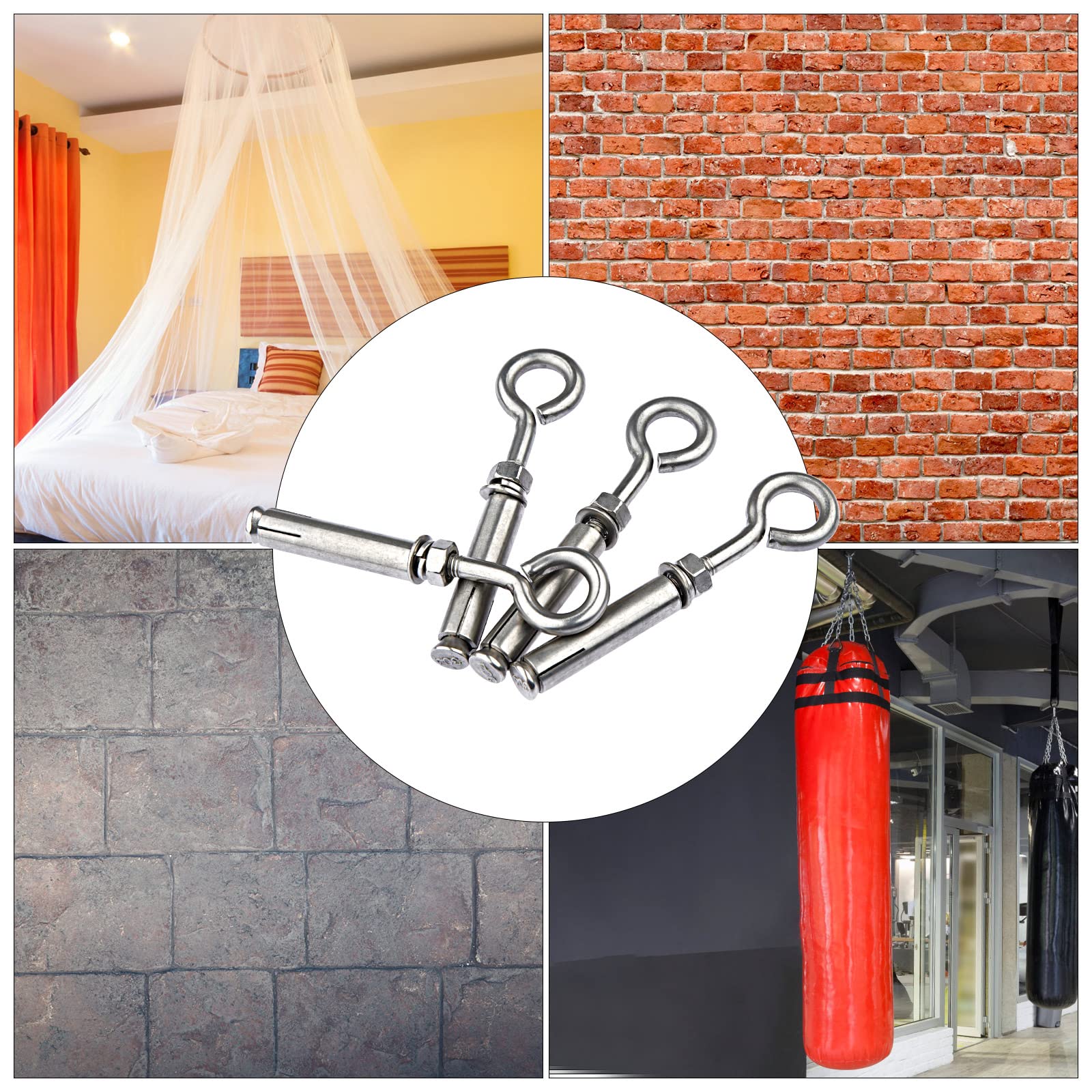 Heavy Duty M6 Shoulder Eye Bolts - Stainless Steel Wall Anchors for Concrete & Masonry - 10pcs (Ceiling & Wall Mounting)