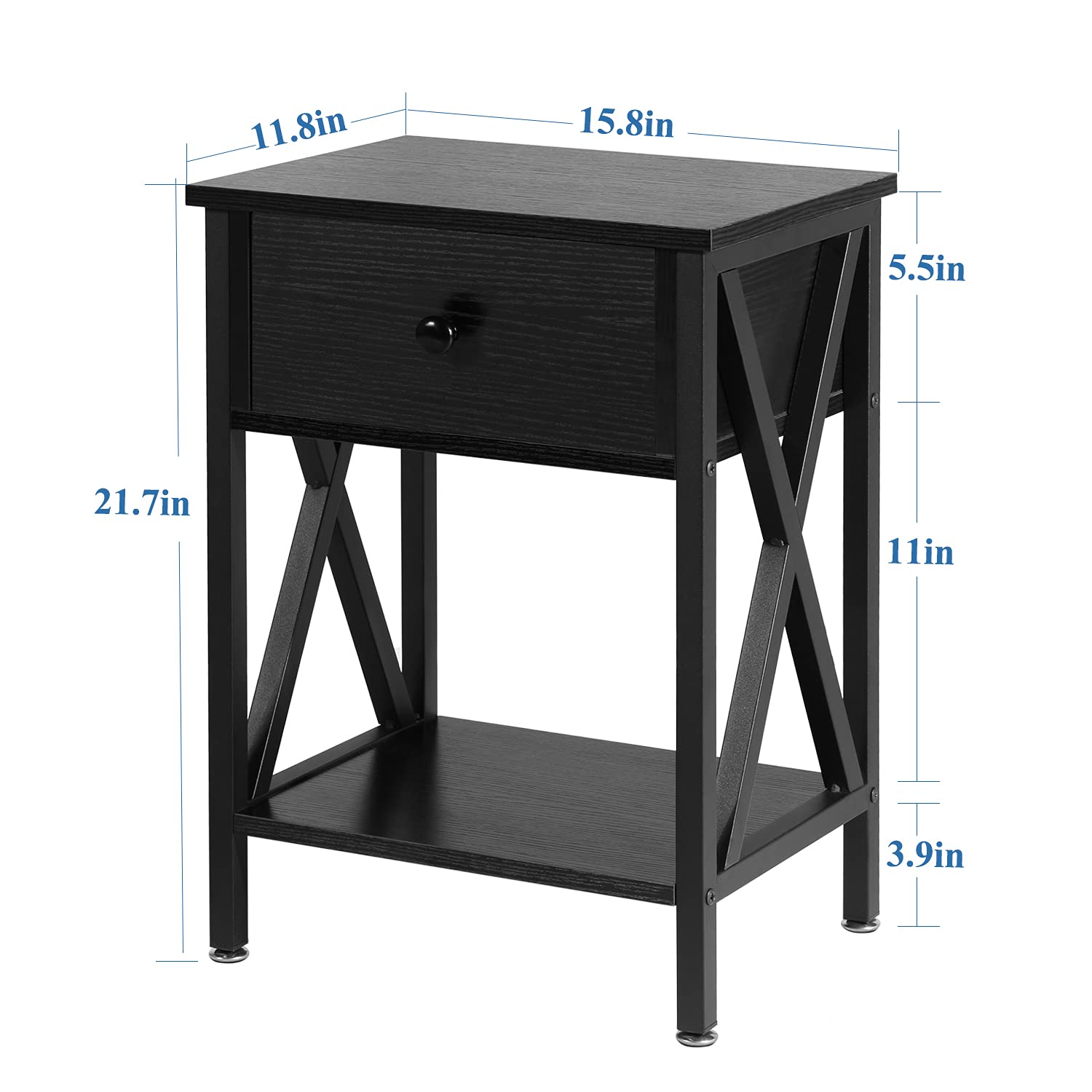 VECELO Modern Nightstand with Drawer & Storage Shelf - Black End Table for Bedroom, Living Room, Office & Lounge - Perfect for Small Spaces & Apartment Decor