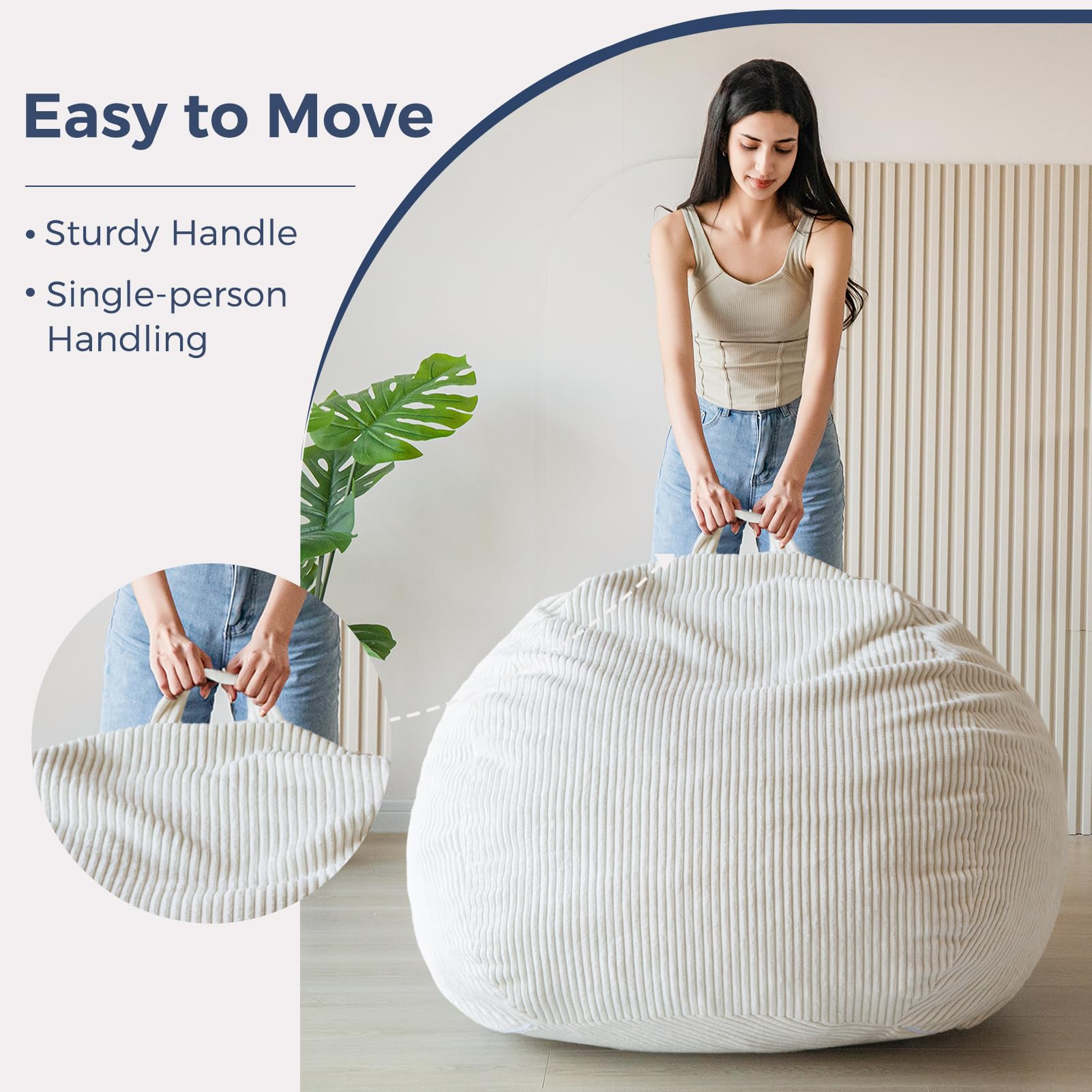 MAXYOYO 3ft Corduroy Bean Bag Chair for Adults - Ultra Soft Fur Lazy Sofa in Beige | Comfortable Lounge Chair for Living Room, Bedroom & Game Room Relaxation