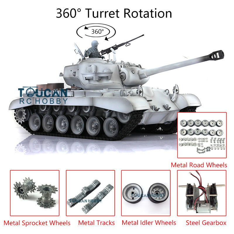 Henglong 1/16 Scale 7.0 Customized M26 Pershing RTR RC Tank with 360° Rotating Turret, Metal Tracks & Smoke Effect - Ready-to-Run Remote Control Military Vehicle for Collectors & Battle Simulation