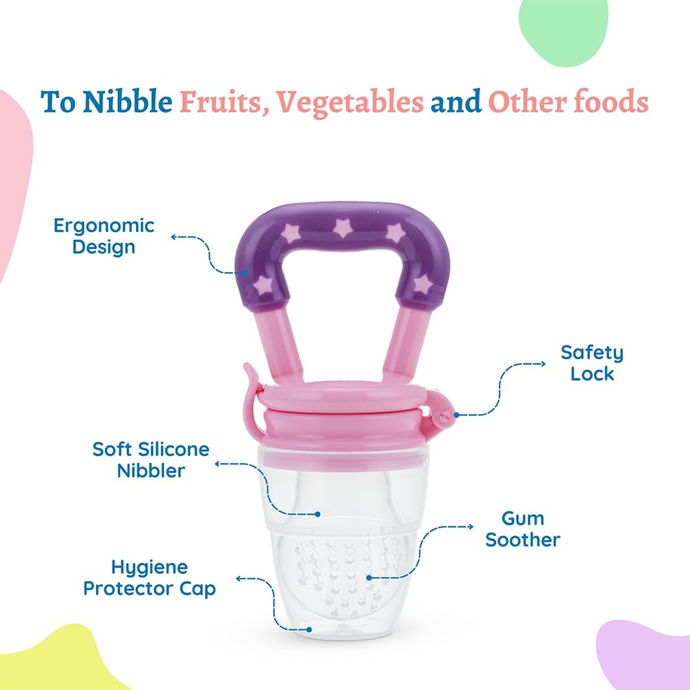 Toddley Silicone Baby Food and Fruit Feeder Combo Pack - Soft Pacifier Teether for Infants 6+ Months (2-Pack, Pink & Yellow) - Perfect for Purees, Teething Relief & On-the-Go Feeding