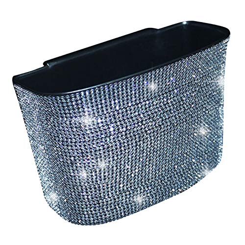Rhinestone Car Hanging Trash Can - Auto Accessory Waste Basket Garbage Container for Car, SUV, Truck - Multifunctional Organizer for Road Trips, Commuting & Travel (White)