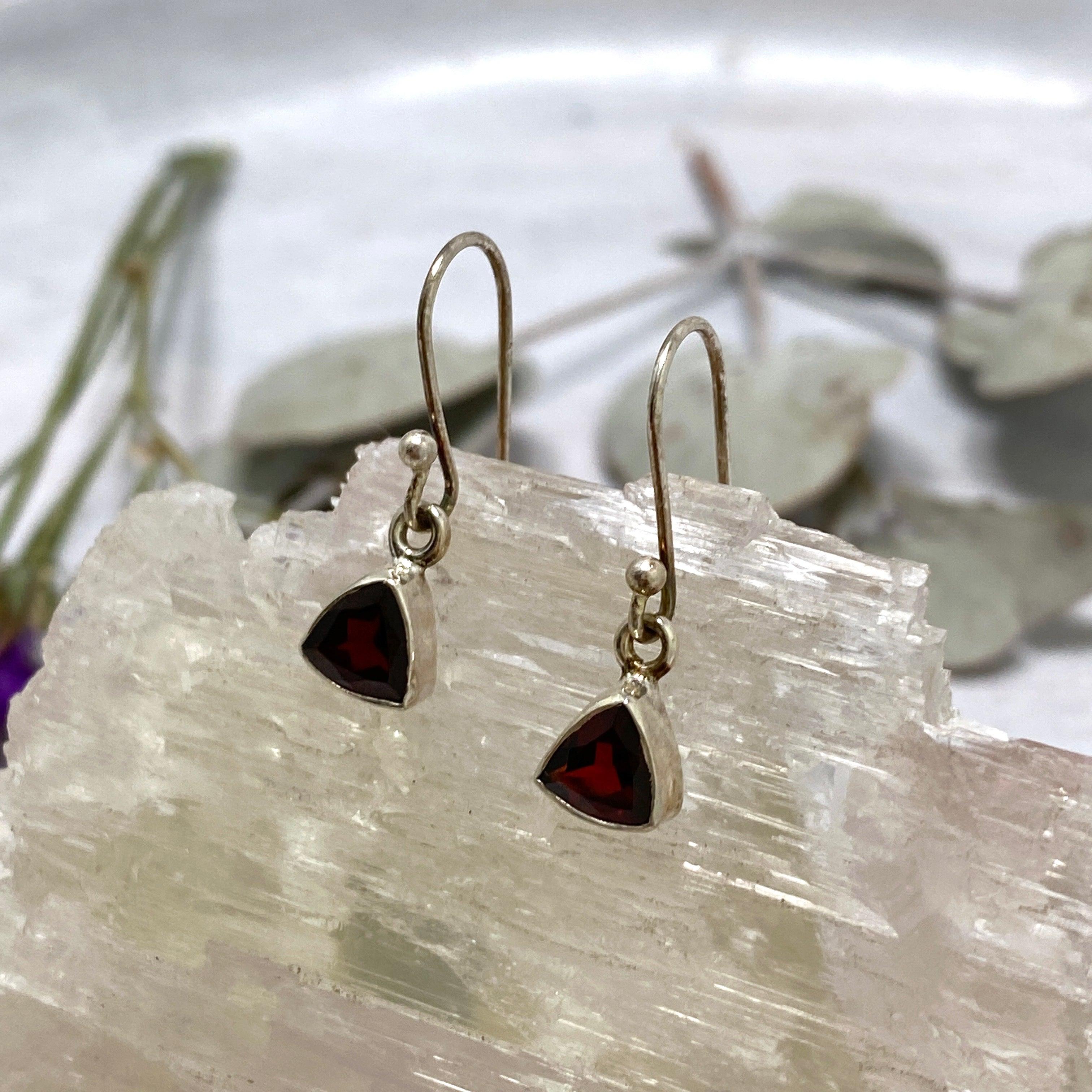 Garnet Petite Triangular Faceted Earrings R2363 GTT - Elegant Gemstone Jewelry for Women, Perfect for Parties, Weddings & Special Occasions