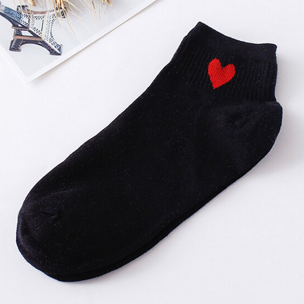 Niuwa Women's Casual Heart Print Short Ankle Socks - Soft Cotton Comfortable Skateboard Socks for Teens & Girls (Black, One Size) - Perfect for Daily Wear, Sports & Fashion Outfits