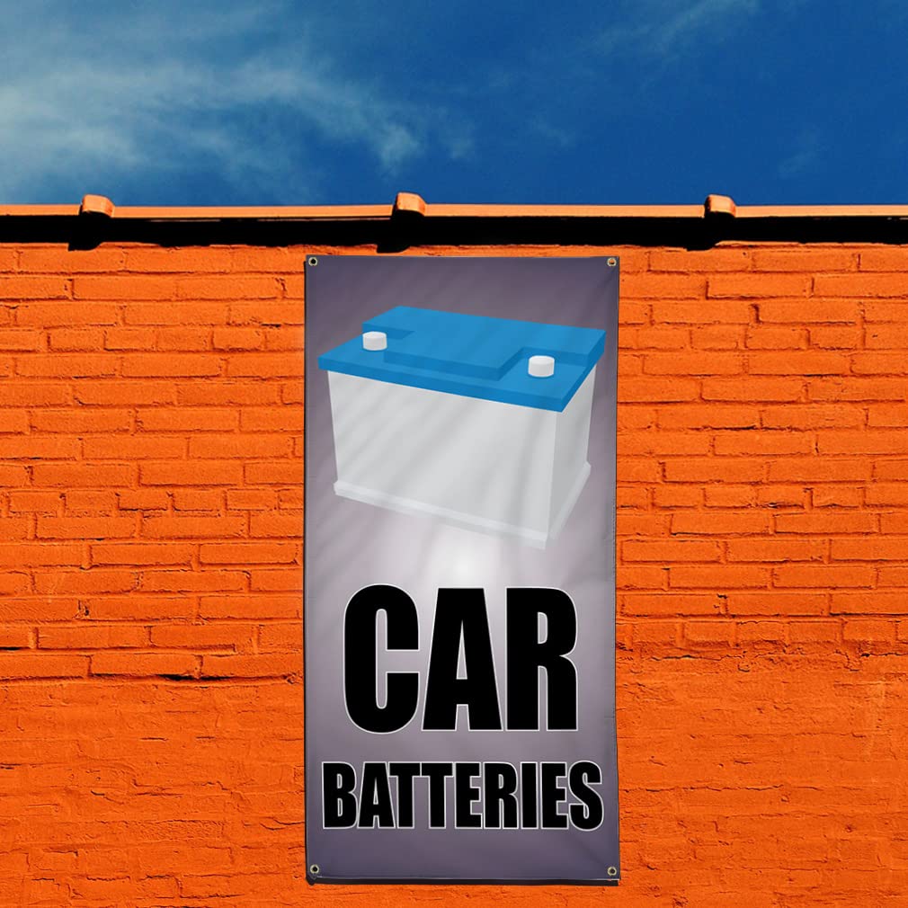 Vertical Vinyl Banner - Weatherproof Outdoor Sign (144x60 Inches) with 10 Grommets - Perfect for Car Dealerships, Automotive Events & Industrial Yard Signs - Multiple Sizes Available - Durable Blue Batteries-Inspired Design