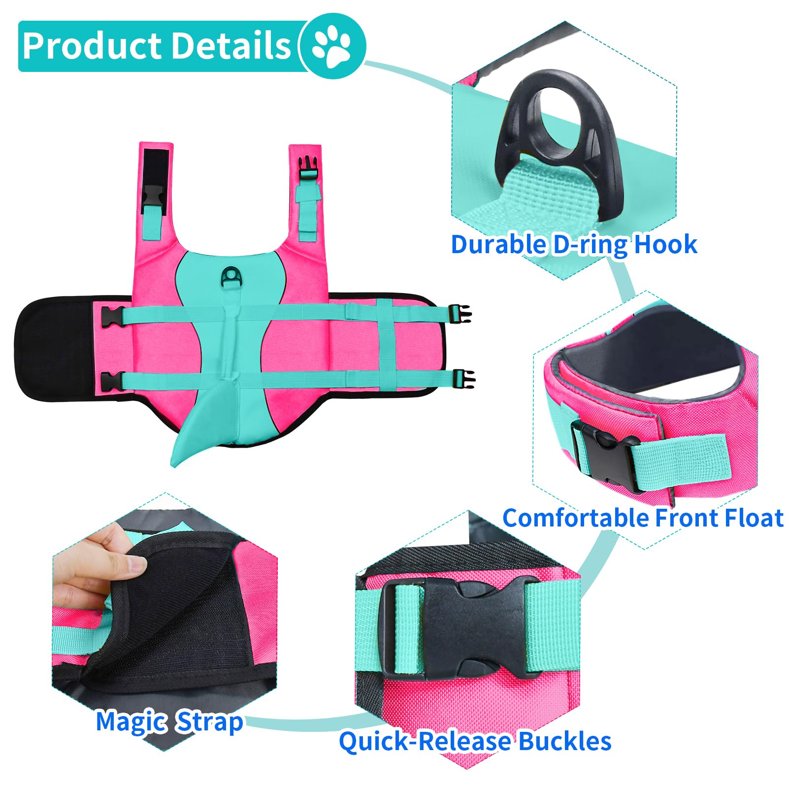Malier Dog Life Jacket - High Buoyancy Ripstop Dog Life Vest for Swimming & Boating - Shark Puppy Lifesaver with High Visibility for Small, Medium & Large Dogs (Small) - Perfect for Pool, Beach & Water Sports Safety
