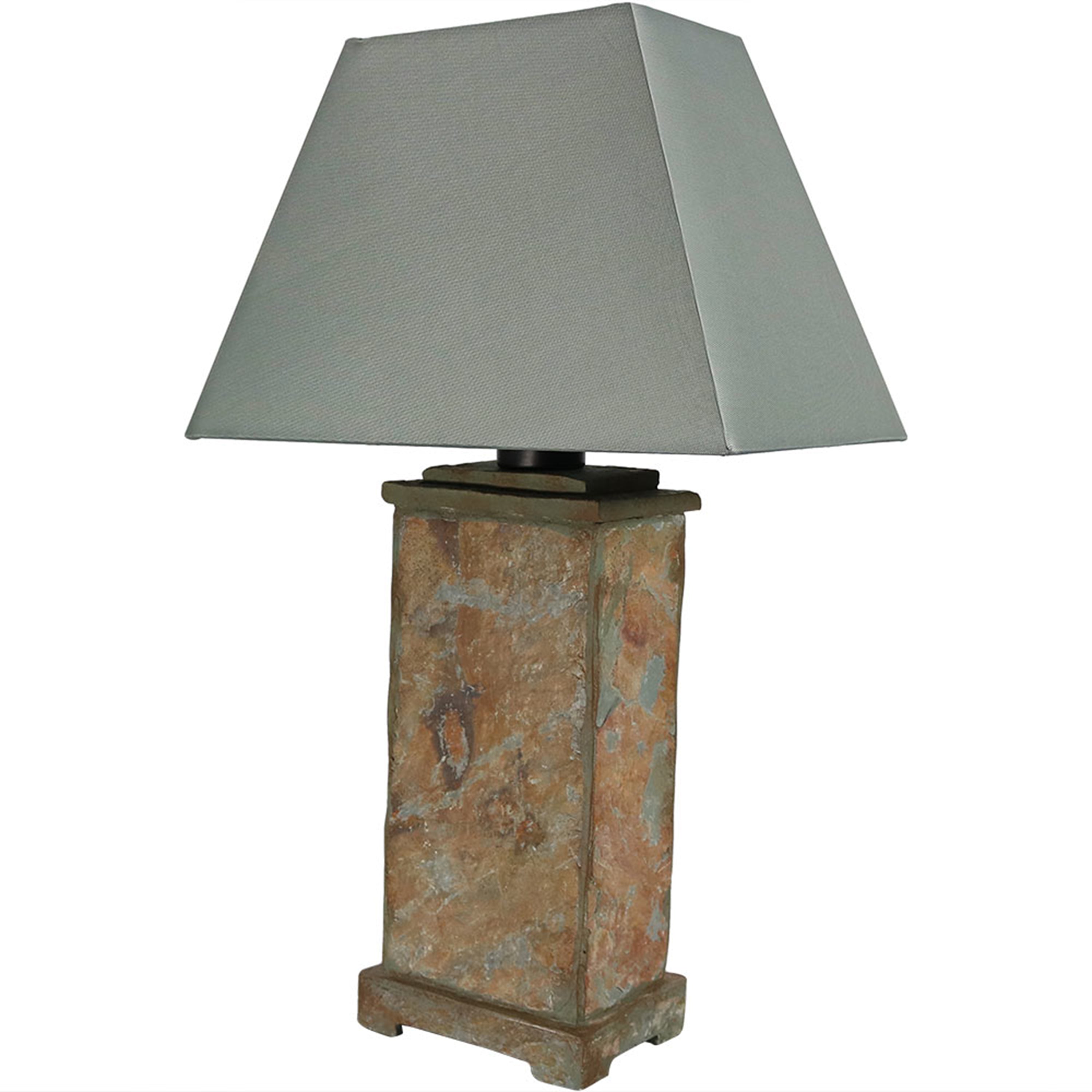 Sunnydaze 24 Inch Outdoor Table Lamp with Gray Cotton Lampshade & Stone Base - Perfect for Patio, Garden, Deck, and Porch Lighting