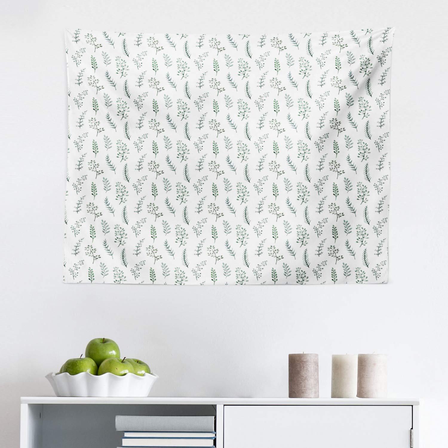 Ambesonne Nature Tapestry Wall Art - Botanical Watercolor Leaf Design with Teal Multicolor Leafy Branches - 28