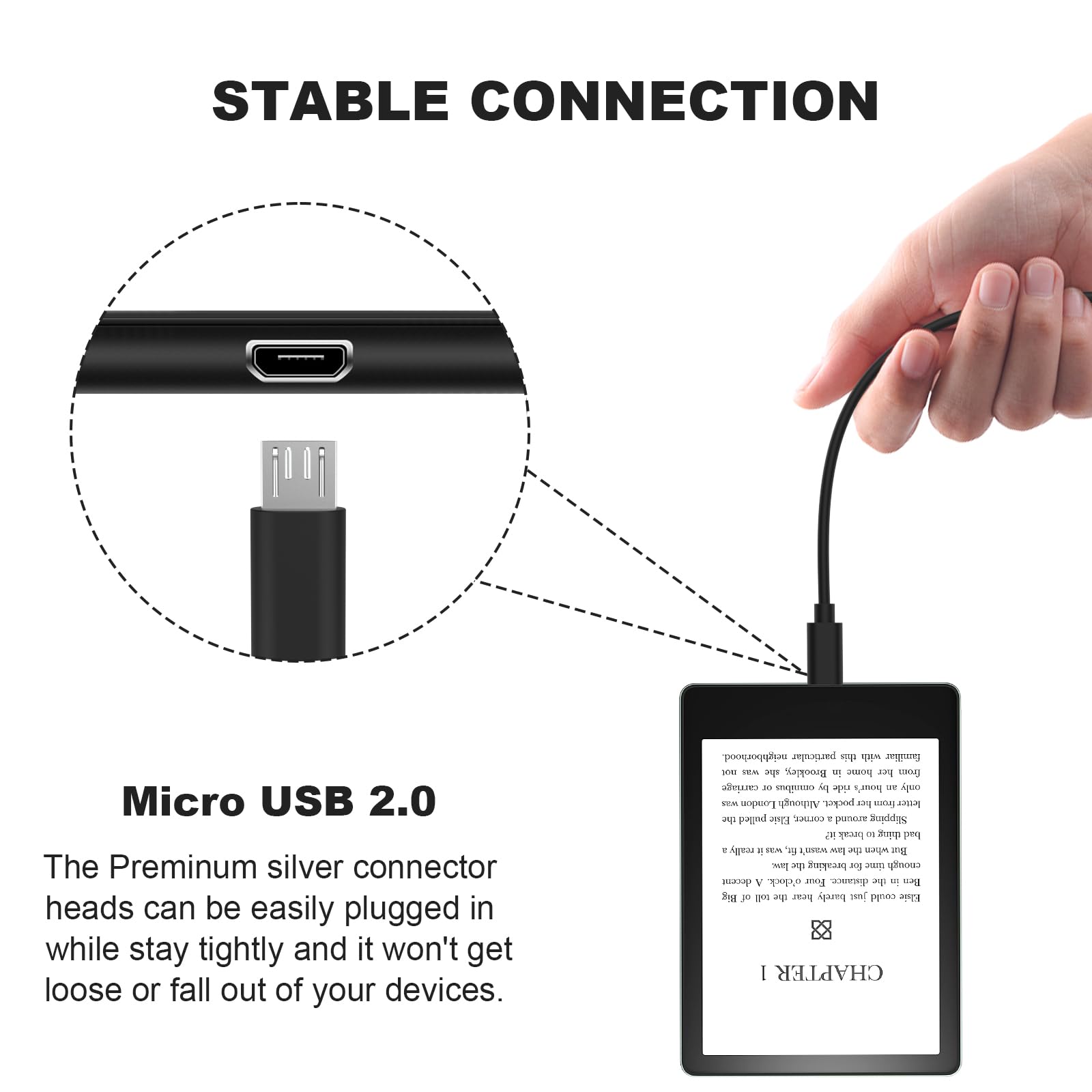 6ft Micro USB Charger Cable - Fast Charging & Data Sync Compatible with Kindle Fire (1st-8th Gen), Kindle Paperwhite (1st-4th Gen & 10th Gen) - Perfect for Home, Office & Travel (Black)
