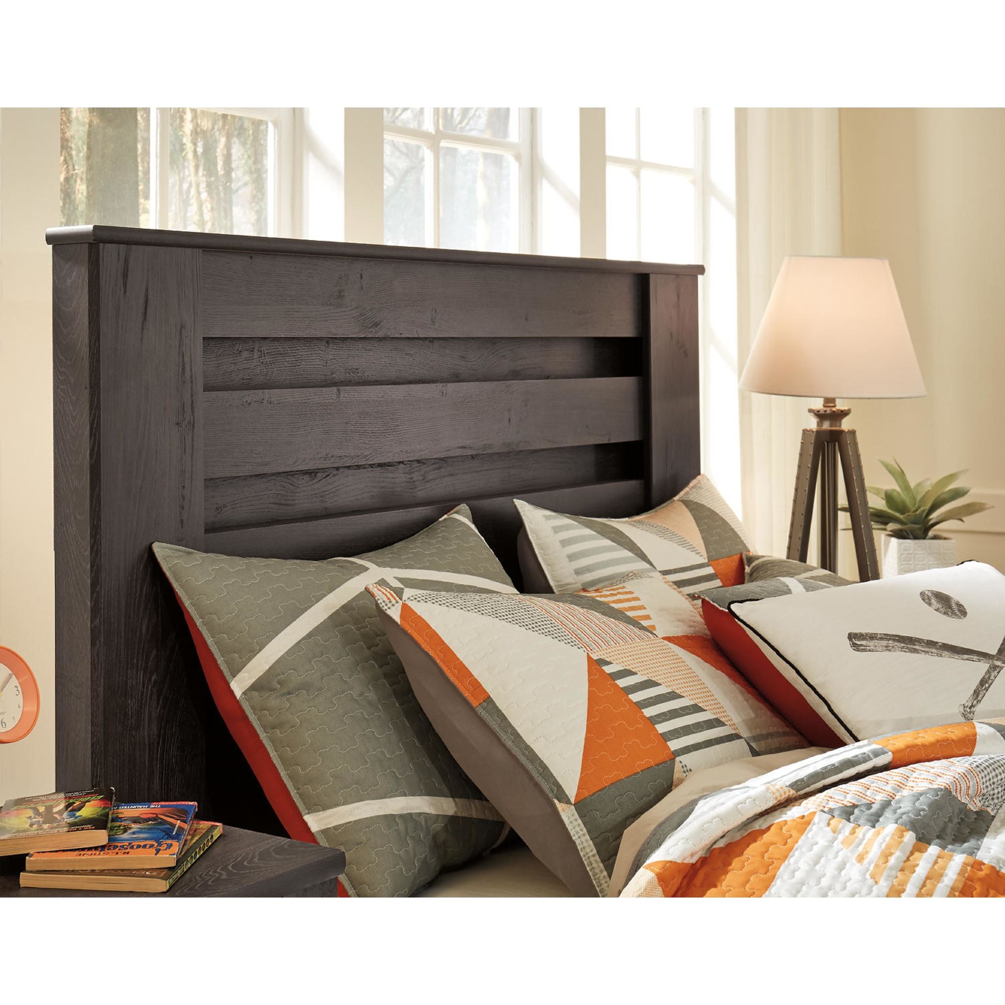 Brinxton Full Panel Upholstered Headboard - Charcoal Grey Fabric Bed Frame for Master Bedroom & Guest Room Decor
