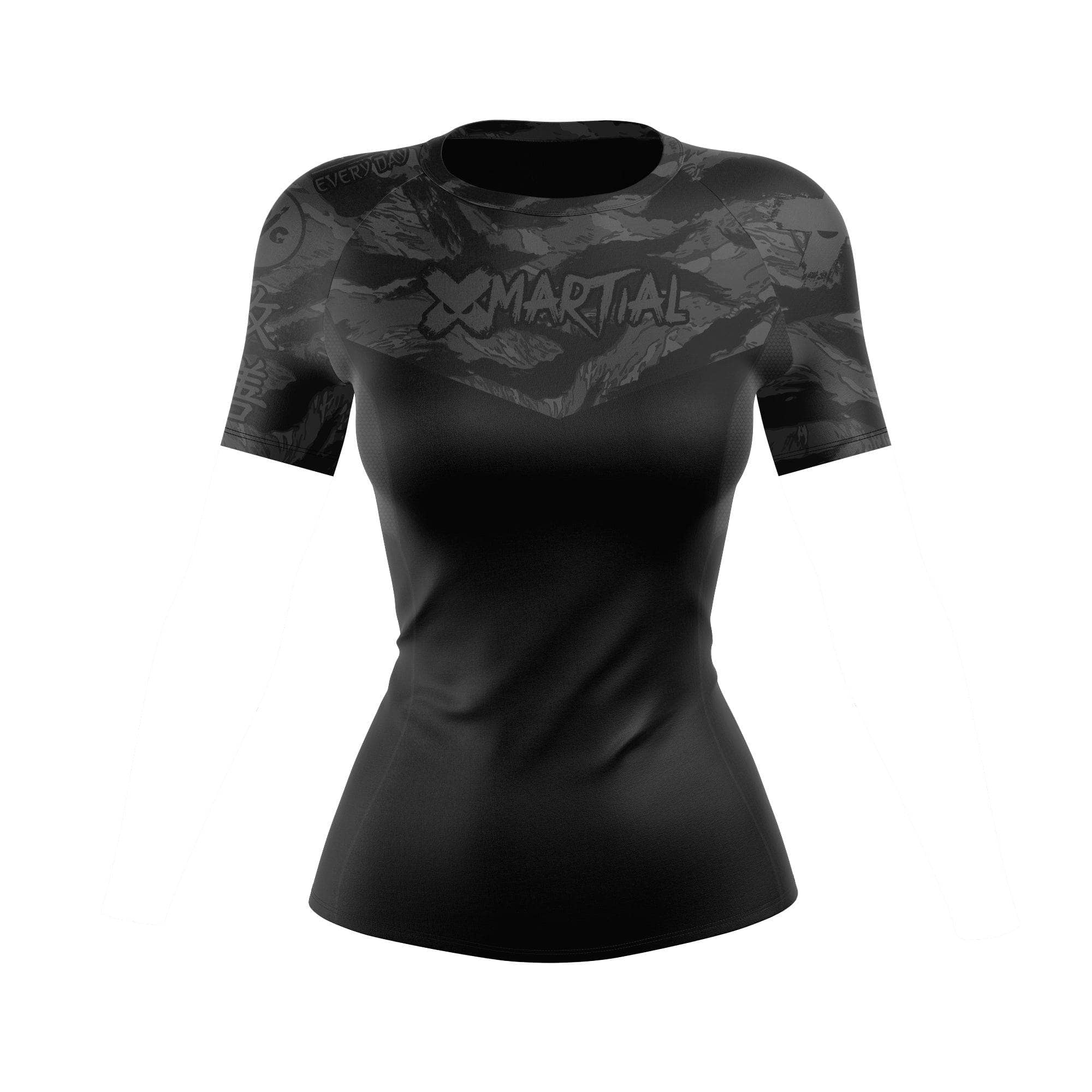 Women's BJJ Rash Guard - Black Tiger Camo X Tech 25 Series - Long Sleeve Compression Top for Brazilian Jiu-Jitsu, MMA & No-Gi Training - Moisture Wicking & UV Protection