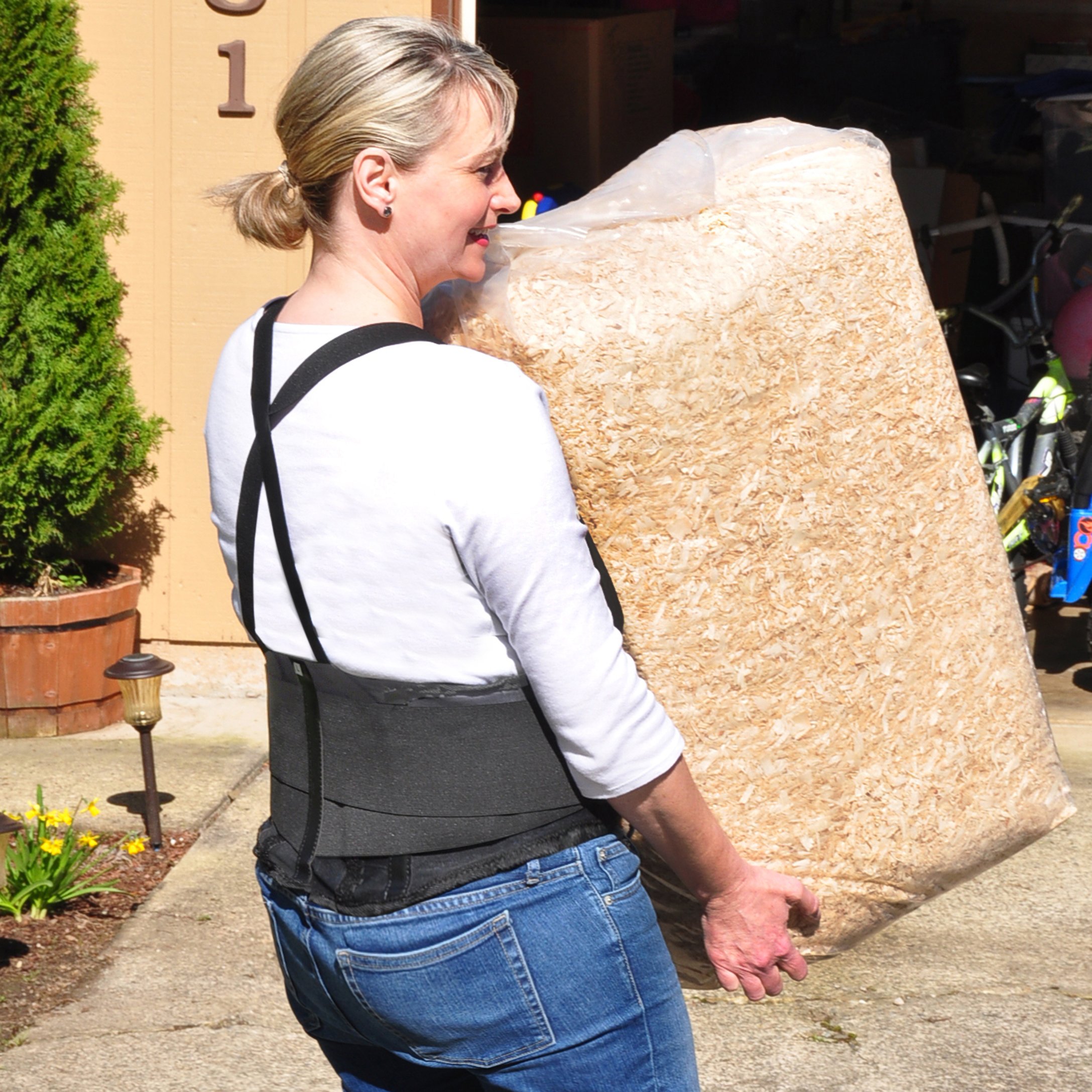 Adjustable Back Brace Lumbar Support with Breathable Spandex Panel & Removable Straps - Ideal for Back Pain Relief, Posture Correction & Heavy Lifting - Perfect for Office Workers, Construction & Warehouse Labor