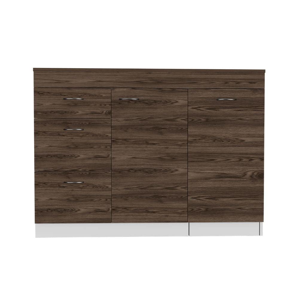 Joliet 36-Inch White & Dark Walnut Kitchen Base Cabinet with 3 Drawers & 4 Adjustable Shelves - Sturdy Storage Cabinet for Pantry, Laundry Room or Bathroom Organization