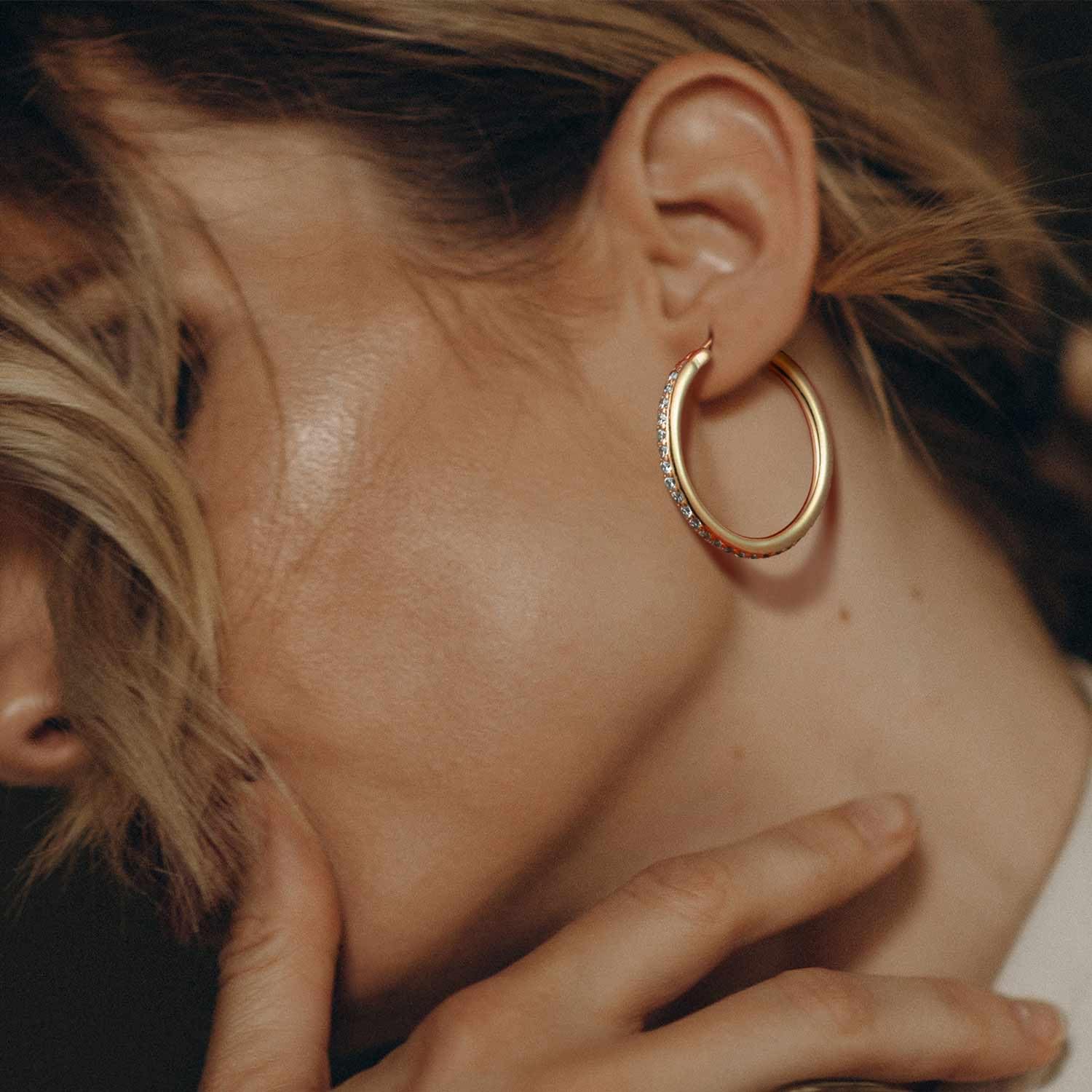 14K Gold Hoop Earrings for Women - U-Shaped & Circle Cubic Zirconia Earrings (25mm & 35mm) | Elegant Everyday Jewelry for Work, Parties & Special Occasions