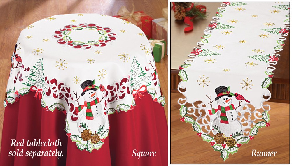 Christmas Snowman & Cardinal Cutout Table Linens Set - Holiday Dining Decor with Pinecones, Trees & Bows - Perfect for Festive Dinner Parties & Seasonal Home Decoration
