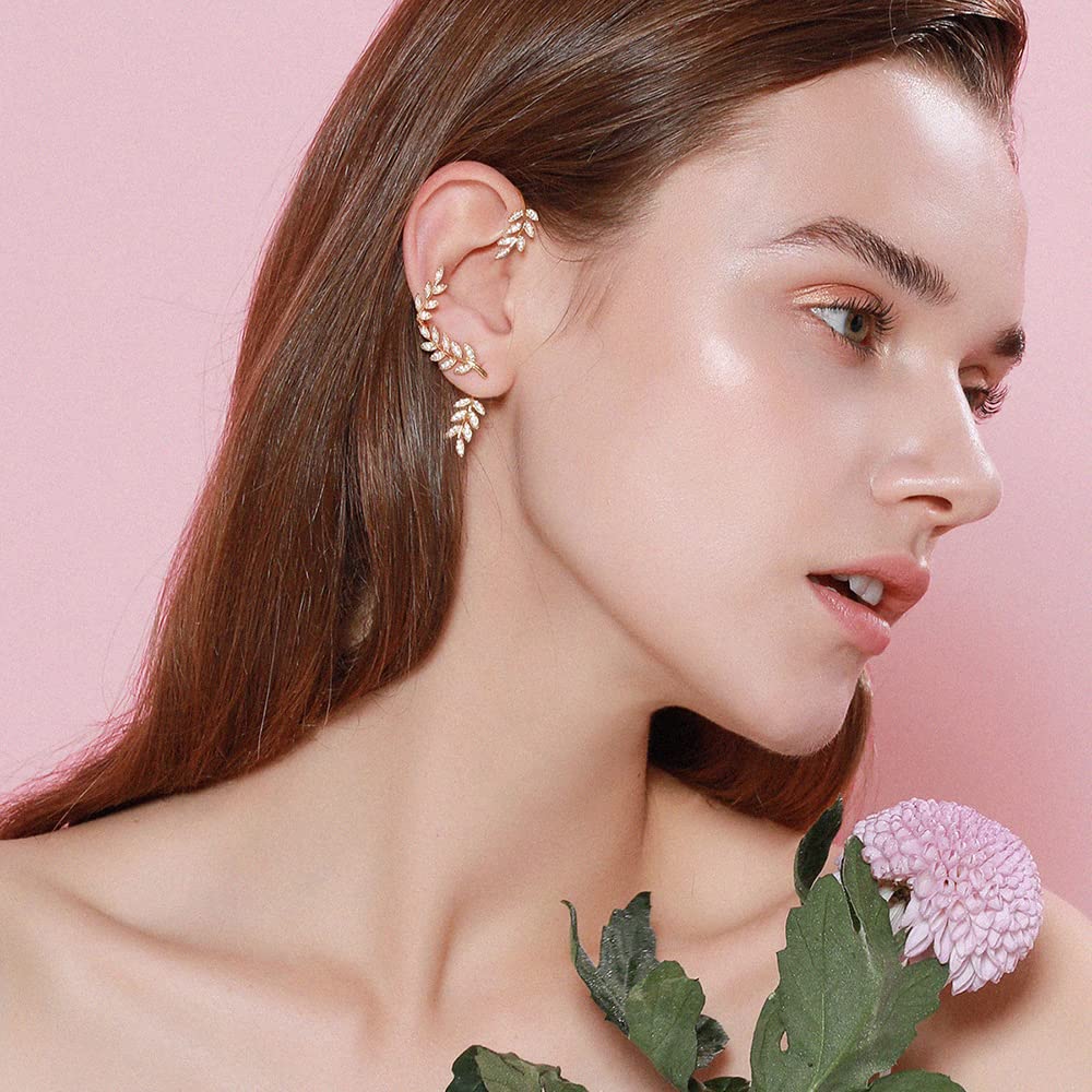 Vercret Gold Cuff Earrings for Women - Adjustable Cartilage Ear Cuff with CZ Stones, No Piercing Wrap Around Ear Clip - Perfect for Parties, Weddings & Everyday Fashion Accessories
