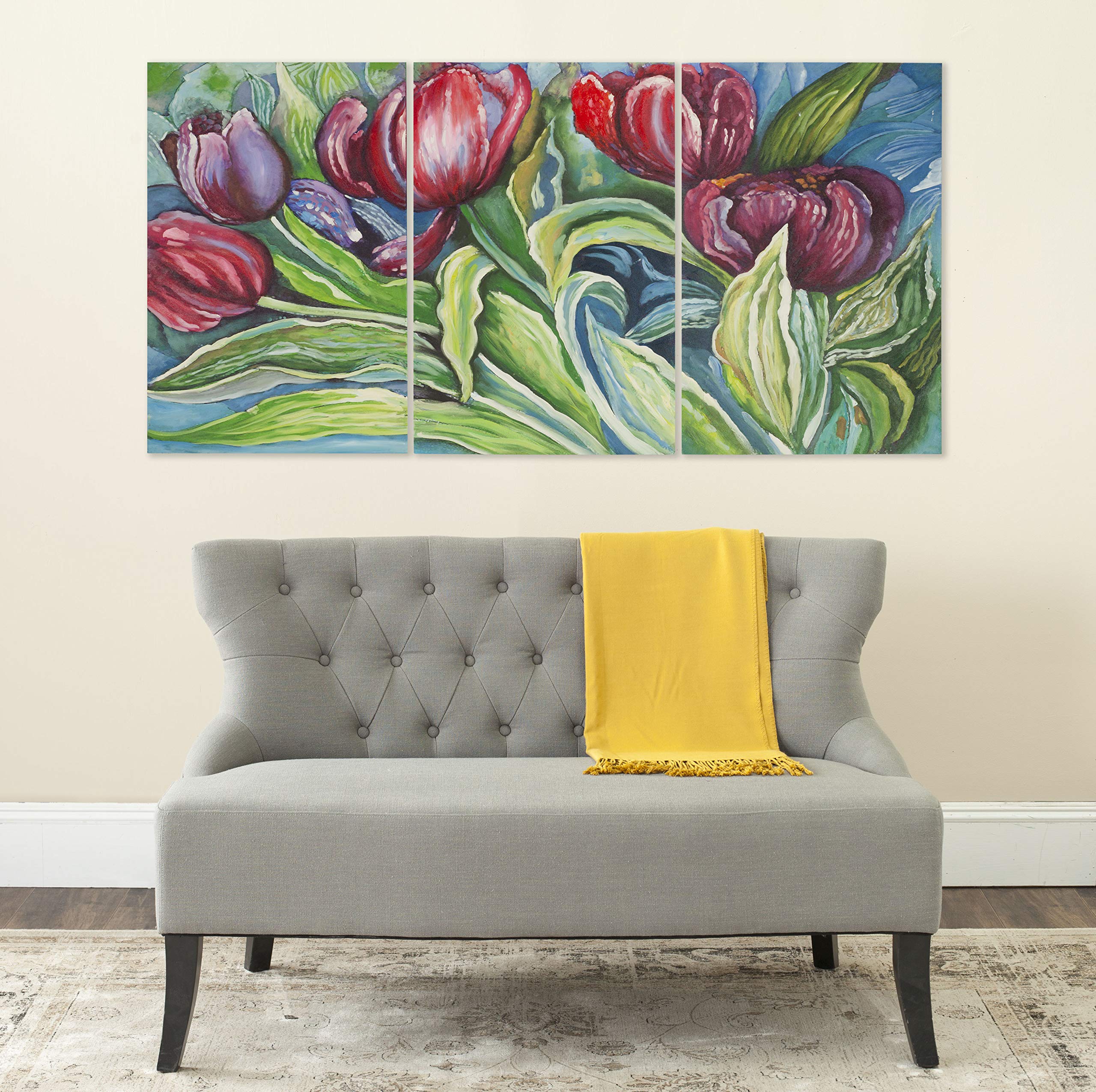 SAFAVIEH ART2038A Art Collection Nouveau Tulips Triptych Wall Art - Floral Canvas Painting for Living Room, Bedroom & Office Decor - Modern Home Wall Decor Set of 3