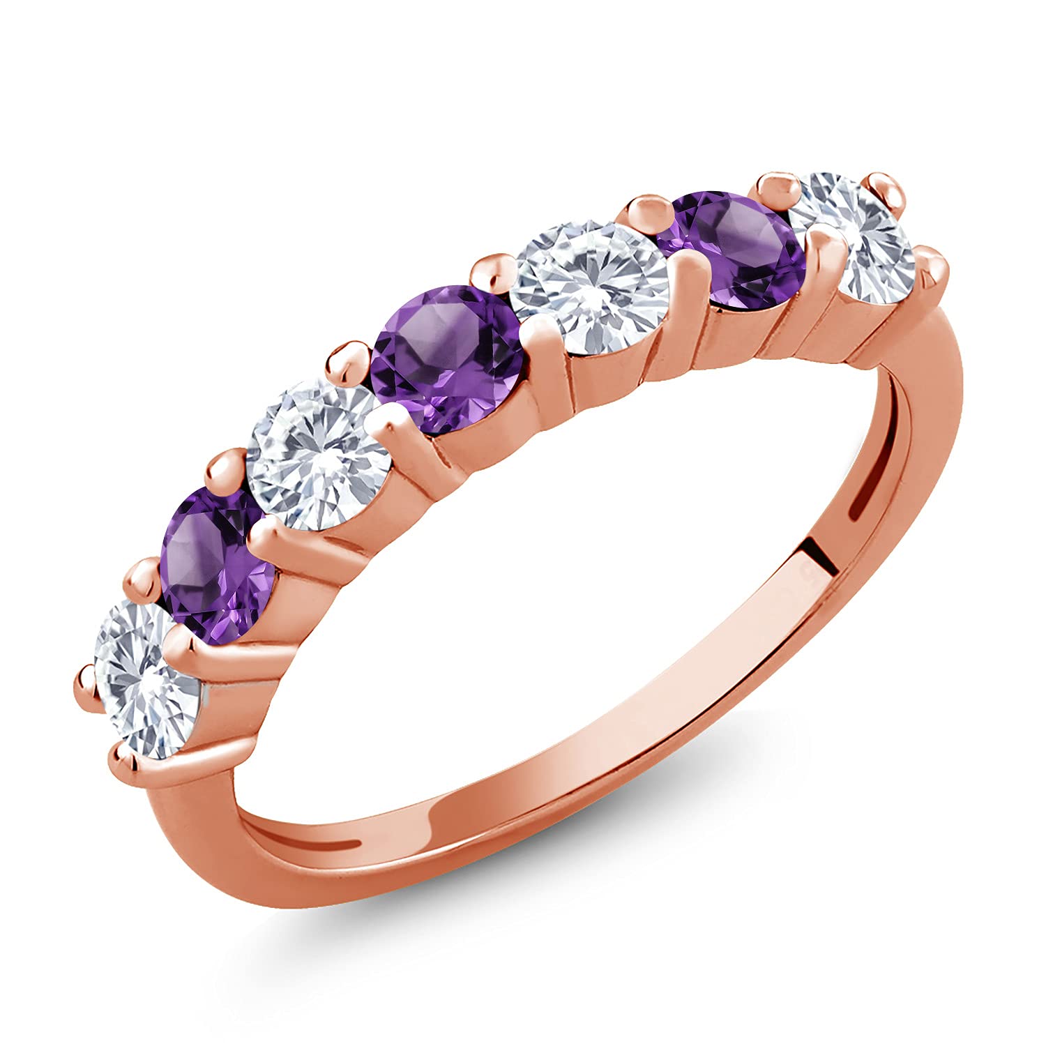 18K Rose Gold Plated Silver Purple Ring Set with GH Created Moissanite (1.12 Cttw) - Elegant Jewelry for Women, Perfect for Weddings, Anniversaries & Special Occasions
