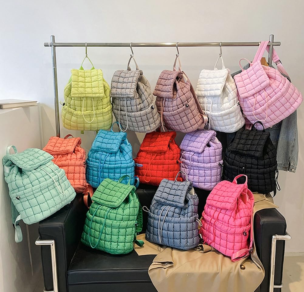 Quilted Backpack for Women - Lightweight Puffer Drawstring Hiking Backpack with Padding, Water-Resistant Travel Backpack for College, Gym & Outdoor Adventures | Perfect for School, Commuting & Weekend Getaways