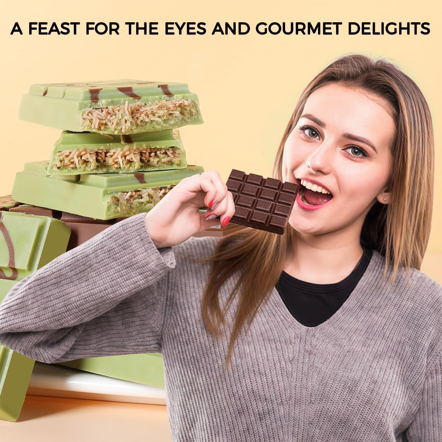 Premium Non-Stick Silicone Chocolate Bar Molds - Set of 2, Food Grade Deep Chocolate Bar Molds for Milk Chocolate, Pistachio & Dubai-Style Chocolate Bars - Perfect for Home Baking, Candy Making & DIY Chocolate Gifts
