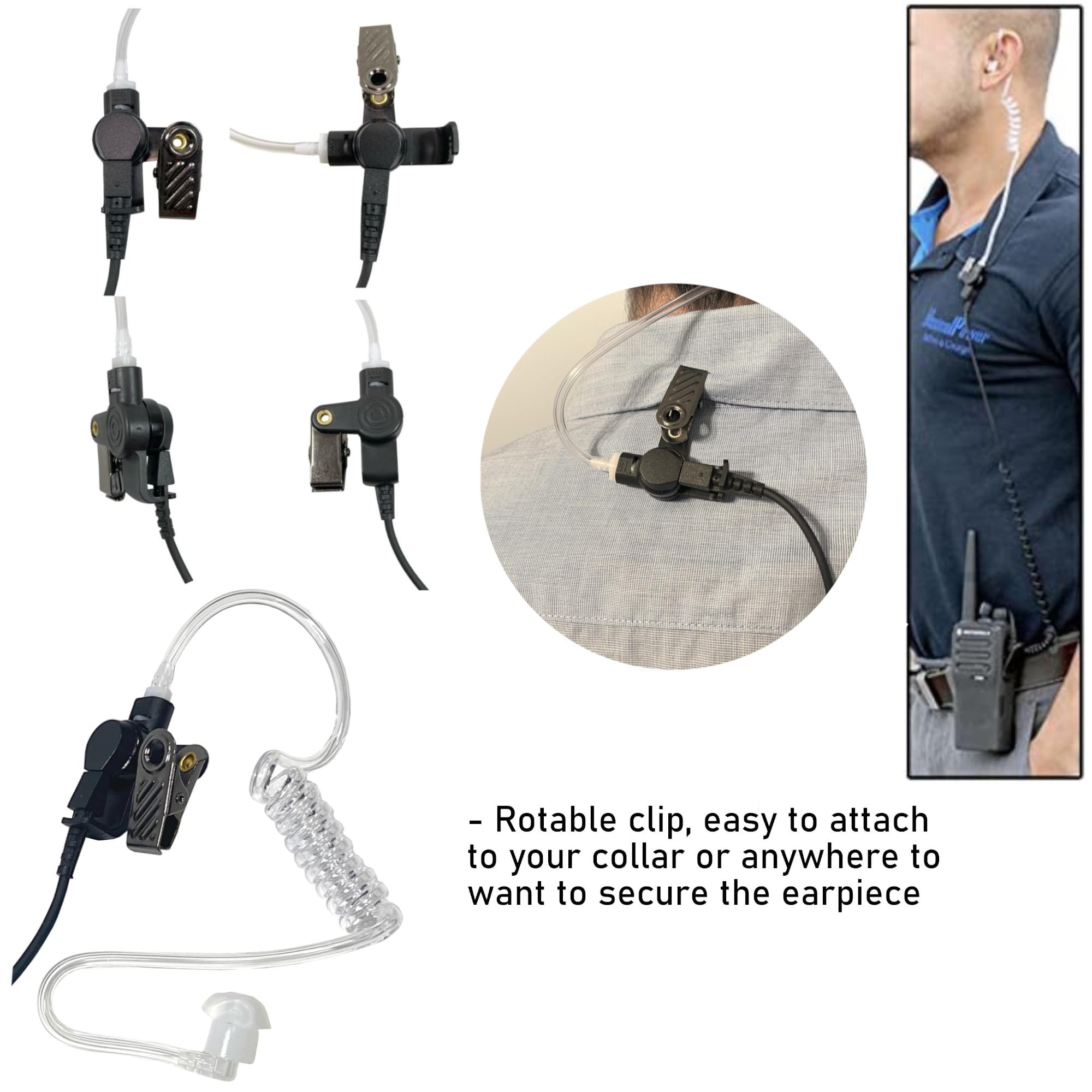 MaximalPower Motorola Radio Replacement Headset - Acoustic Tube Earpiece for XPR6500 XPR6550 XPR6580 APX7000 APX6000 | Durable Single-Wire Mic with Reinforced Cable & Left/Right Earmolds + Eartips | Perfect for Security, Construction & Emergency Communication