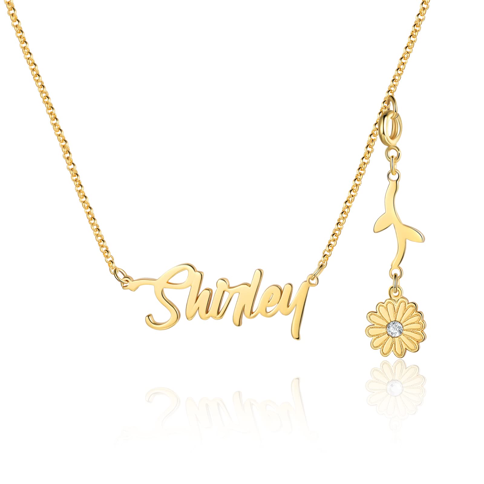 Custom Birth Flower Name Necklace for Women - 925 Sterling Silver & Gold Personalized Jewelry with Dainty Birth Month Flower Charm | Unique Birthday Gift for Her, Anniversary Present, Mother's Day Jewelry