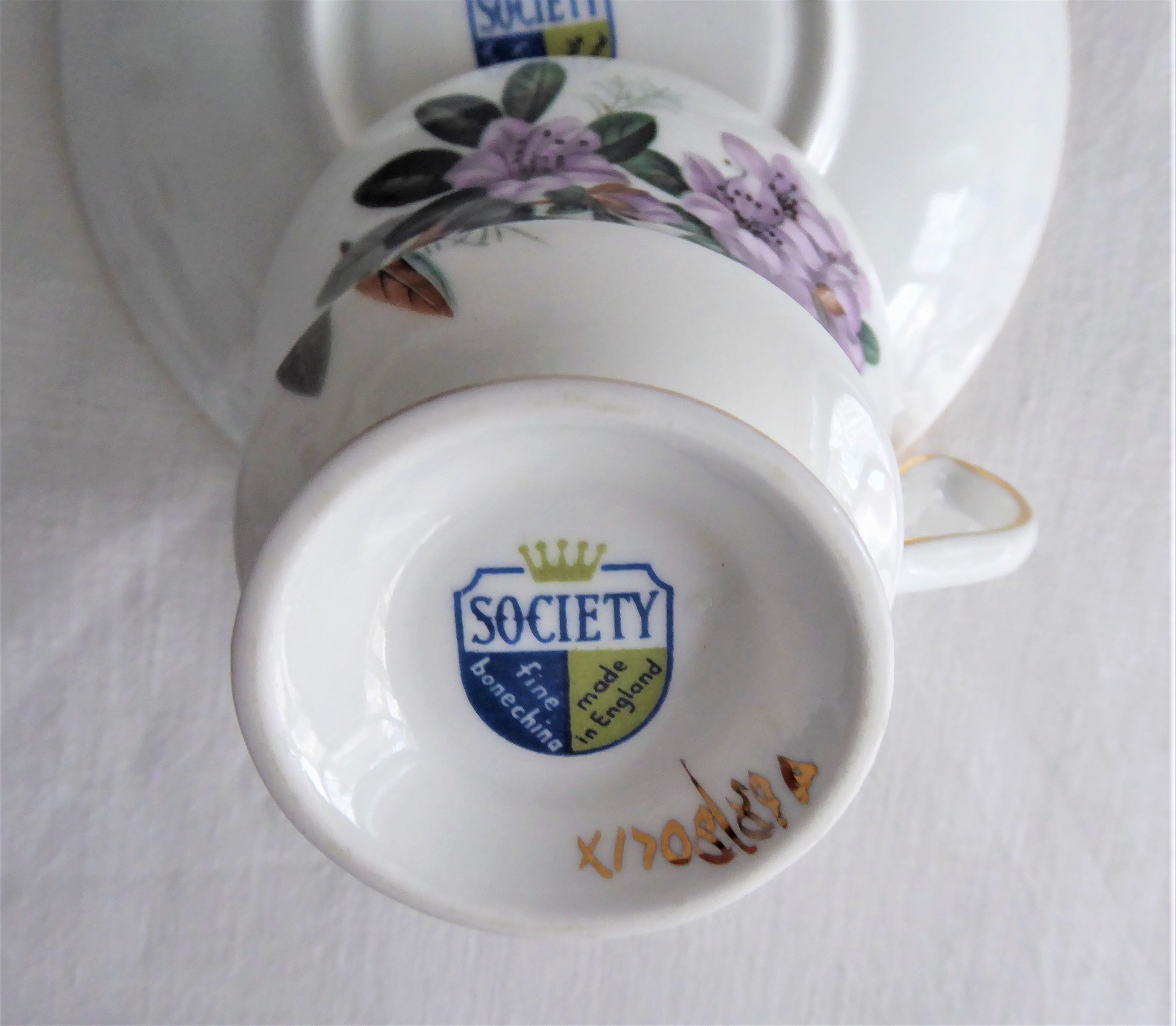 Vintage 1960s English Bone China Cup and Saucer Set with Lavender Azaleas & Rhododendrons Floral Pattern - Perfect for Afternoon Tea, Collectible Tableware, and Gift Giving