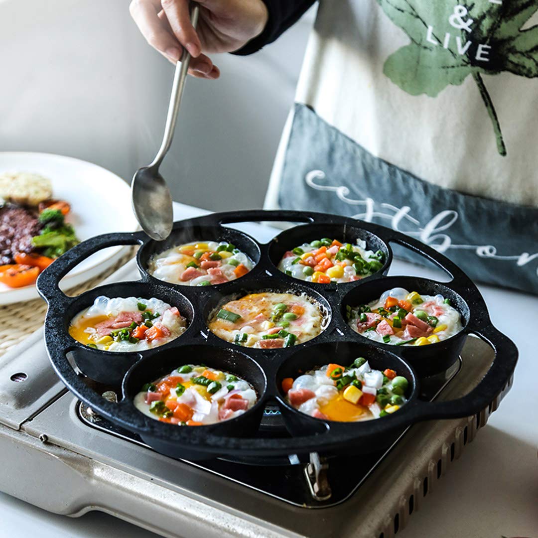 SOGA 32cm Cast Iron Takoyaki Pan - Japanese Octopus Balls Maker with 7 Hole Non-Stick Cavities - Perfect for Home Cooking, Party Snacks & Street Food Style Appetizers