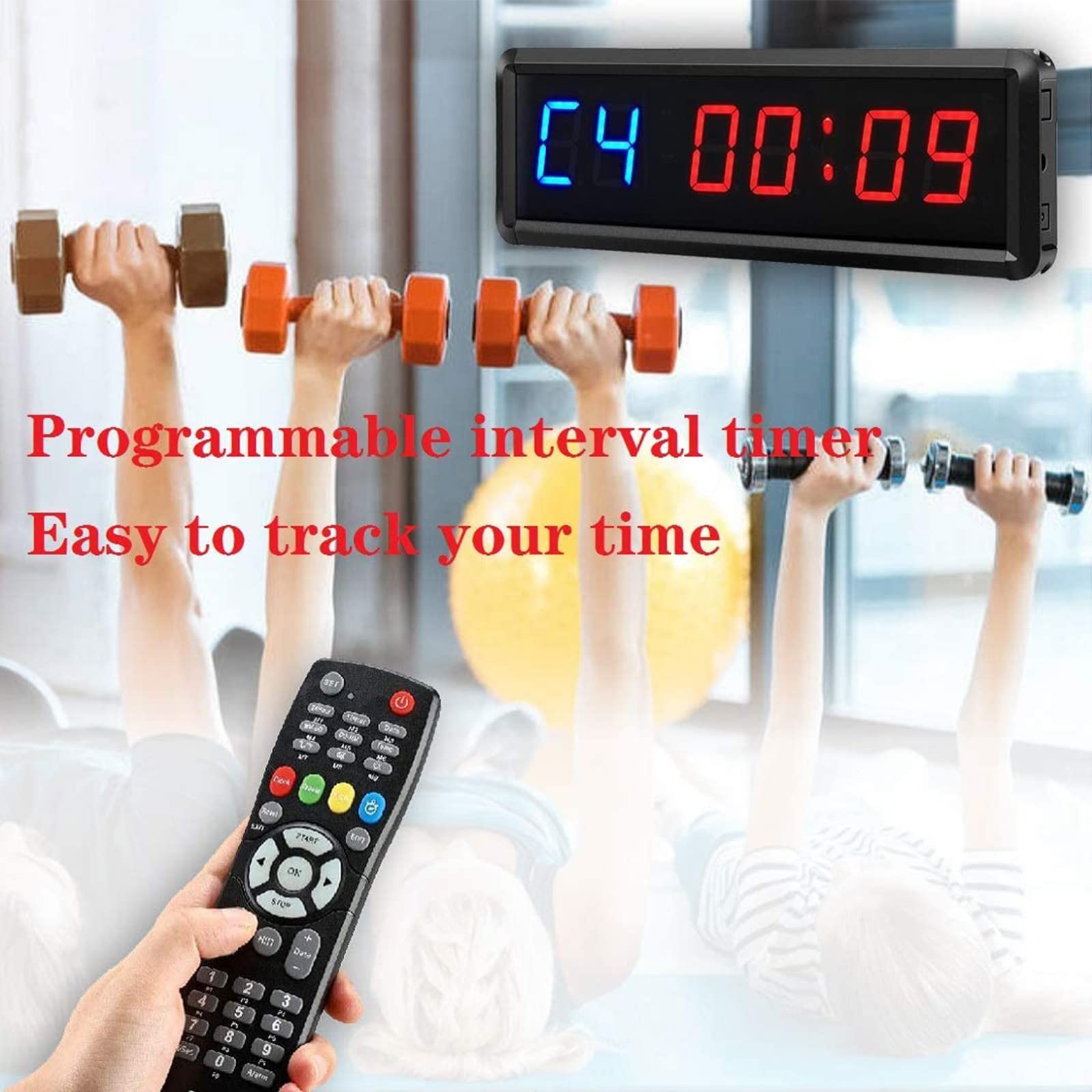 Gym Timer with Ultra-Clear LED Display - Digital Interval Timer, Countdown/Up Stopwatch for Home & Commercial Workouts - Perfect for HIIT, CrossFit, Boxing & Fitness Training