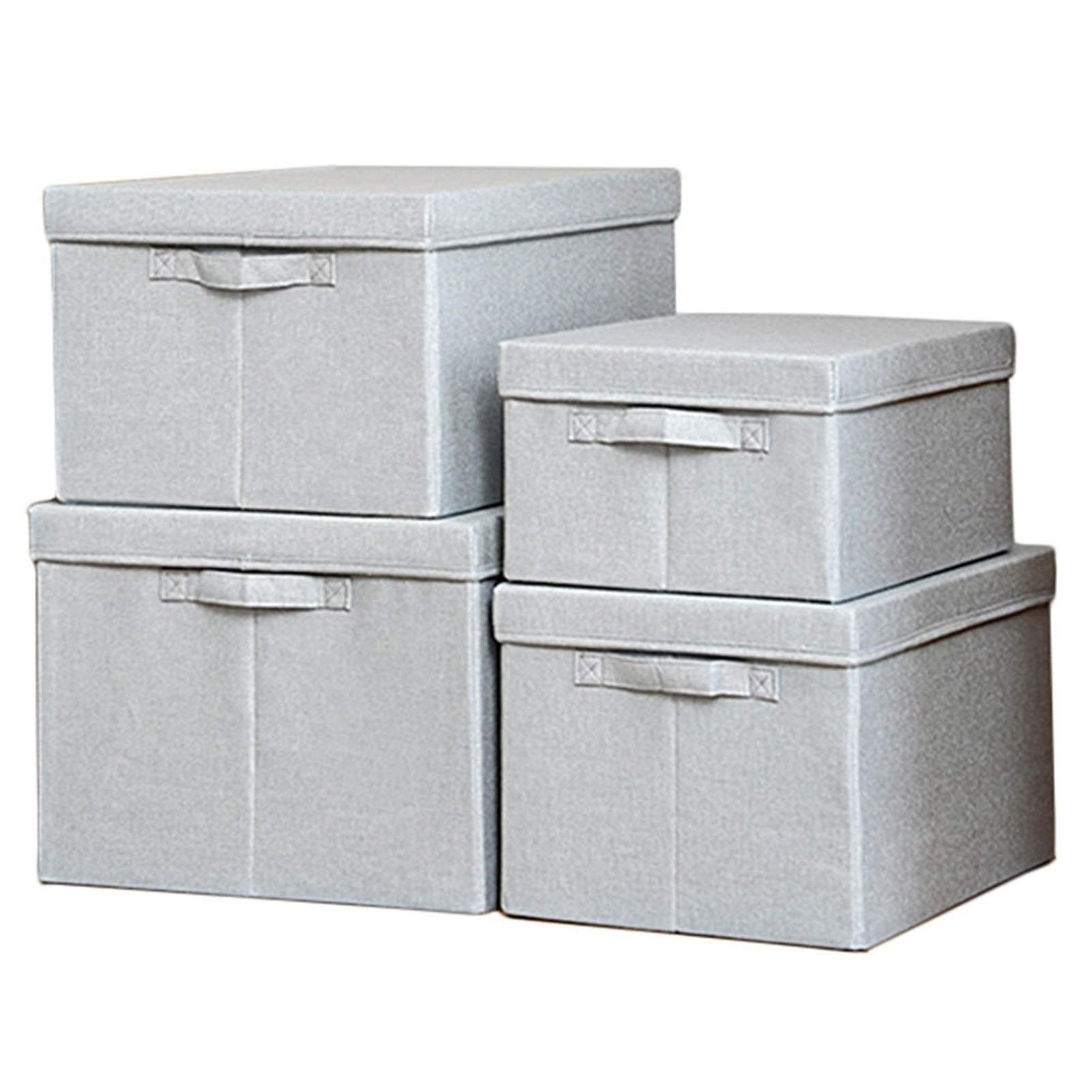 Foldable Fabric Storage Bins with Lids & Handles - 4-Pack Gray Rectangle Organizer Boxes for Closet, Shelf, Home & Office Organization - Perfect for Bedroom, Kids' Room, and Laundry Storage
