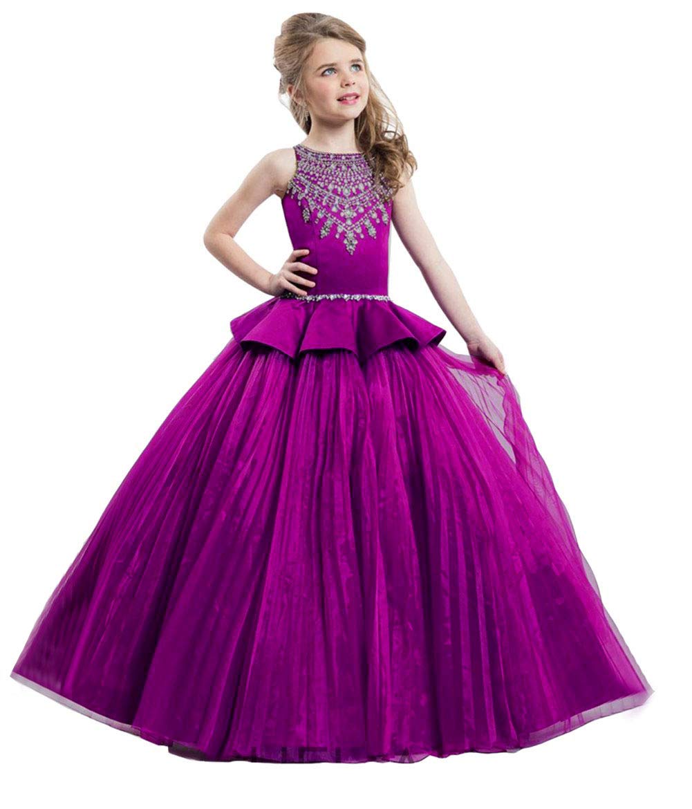 Emmani Girls Tulle Princess Pageant Dress with Sparkling Beads & Floral Details - Perfect for Birthday Parties, Pageants & Special Occasions