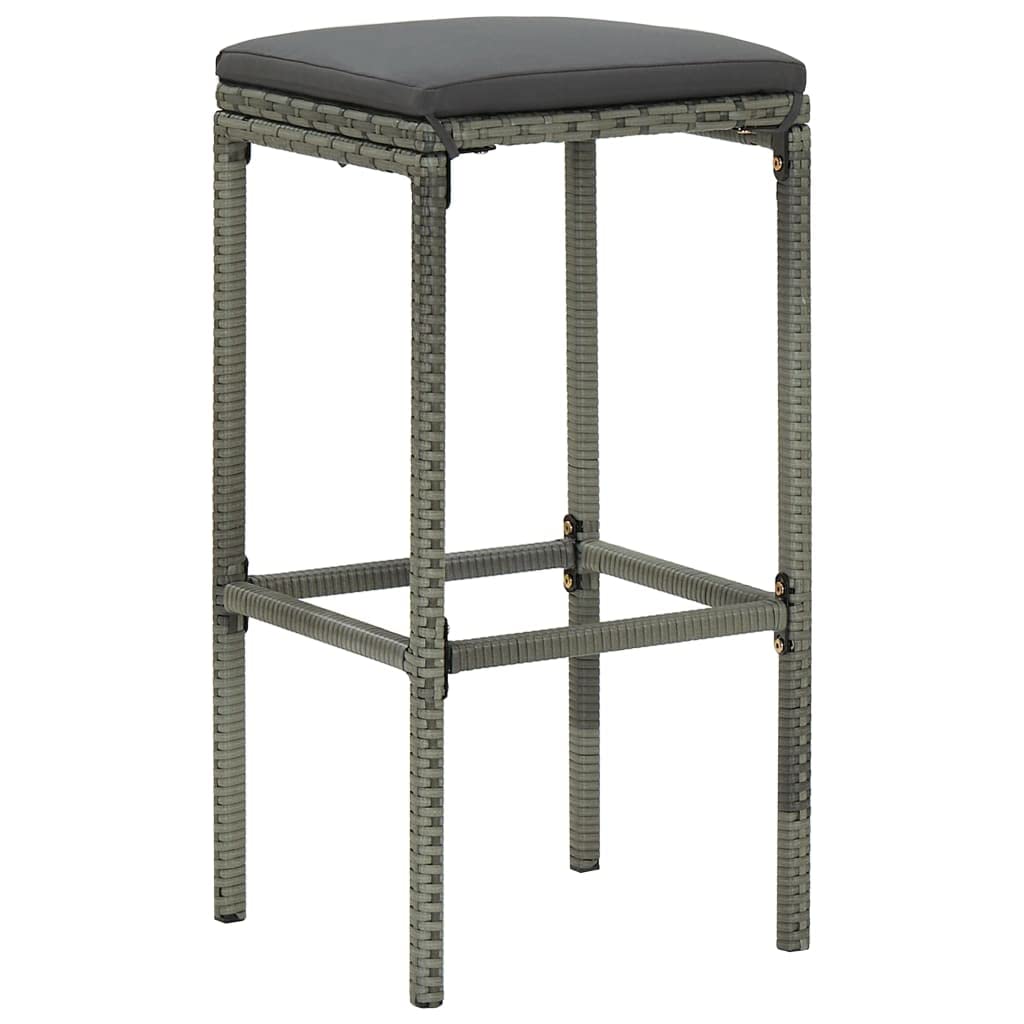 2 Pack Gray Poly Rattan Bar Stools with Cushions - Counter Height Swivel Stools for Kitchen Island, Breakfast Nook & Home Bar
