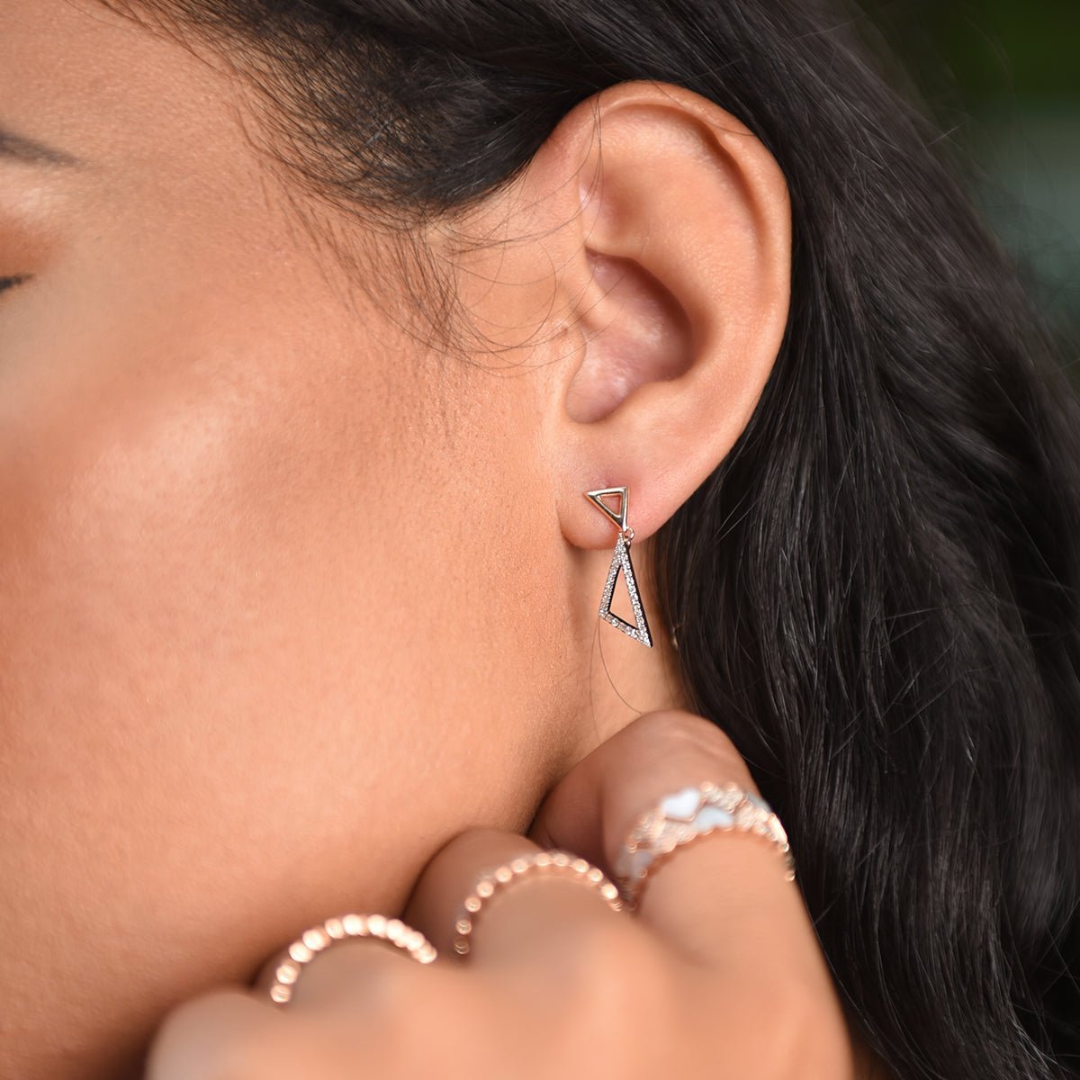 14k Rose Gold Diamond Triangle Dangle Earrings for Women - Elegant Everyday & Party Jewelry Gift