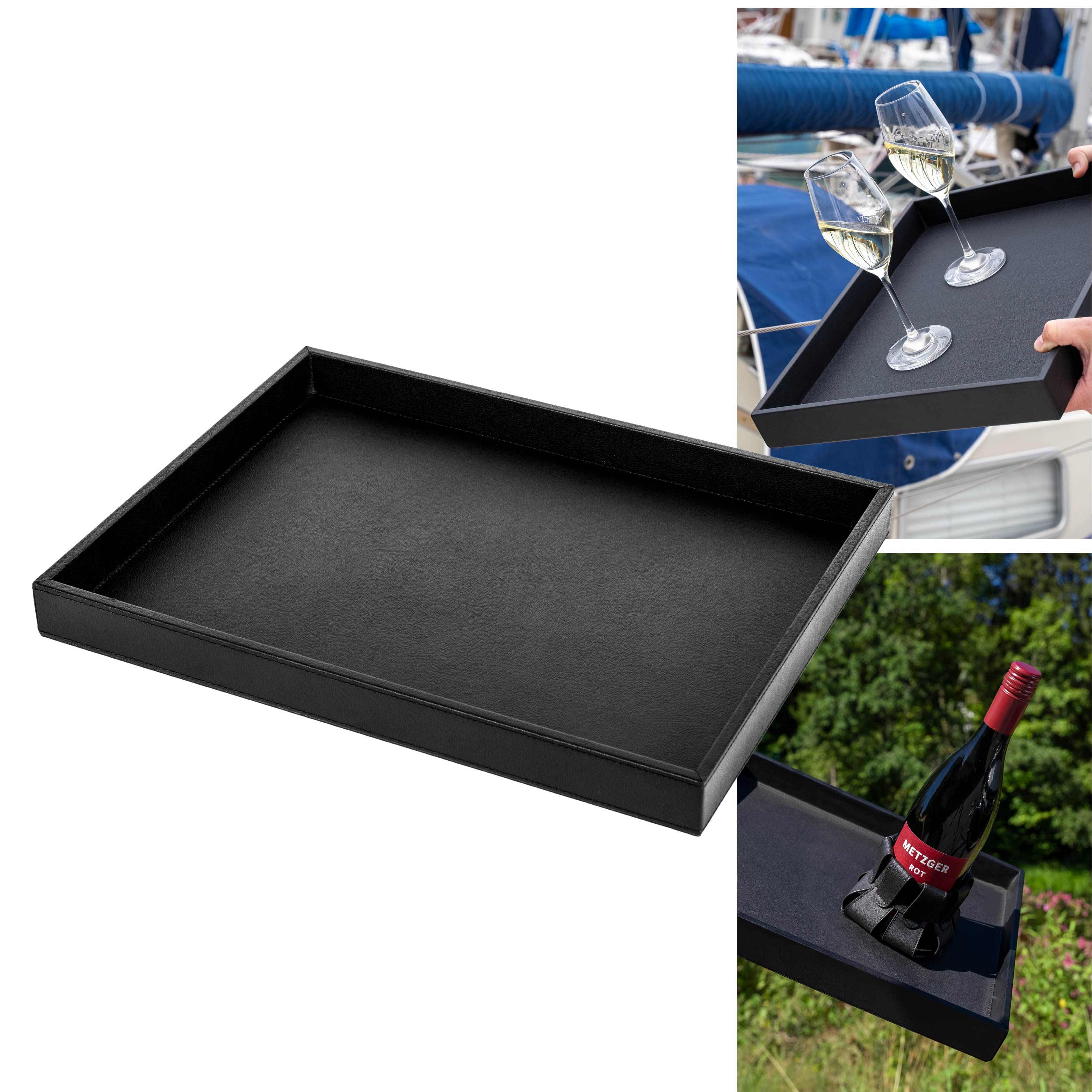 Metal Tray in Leather Look - Black | Stylish Serving Tray for Dining, Coffee Table Decor & Gift Ideas