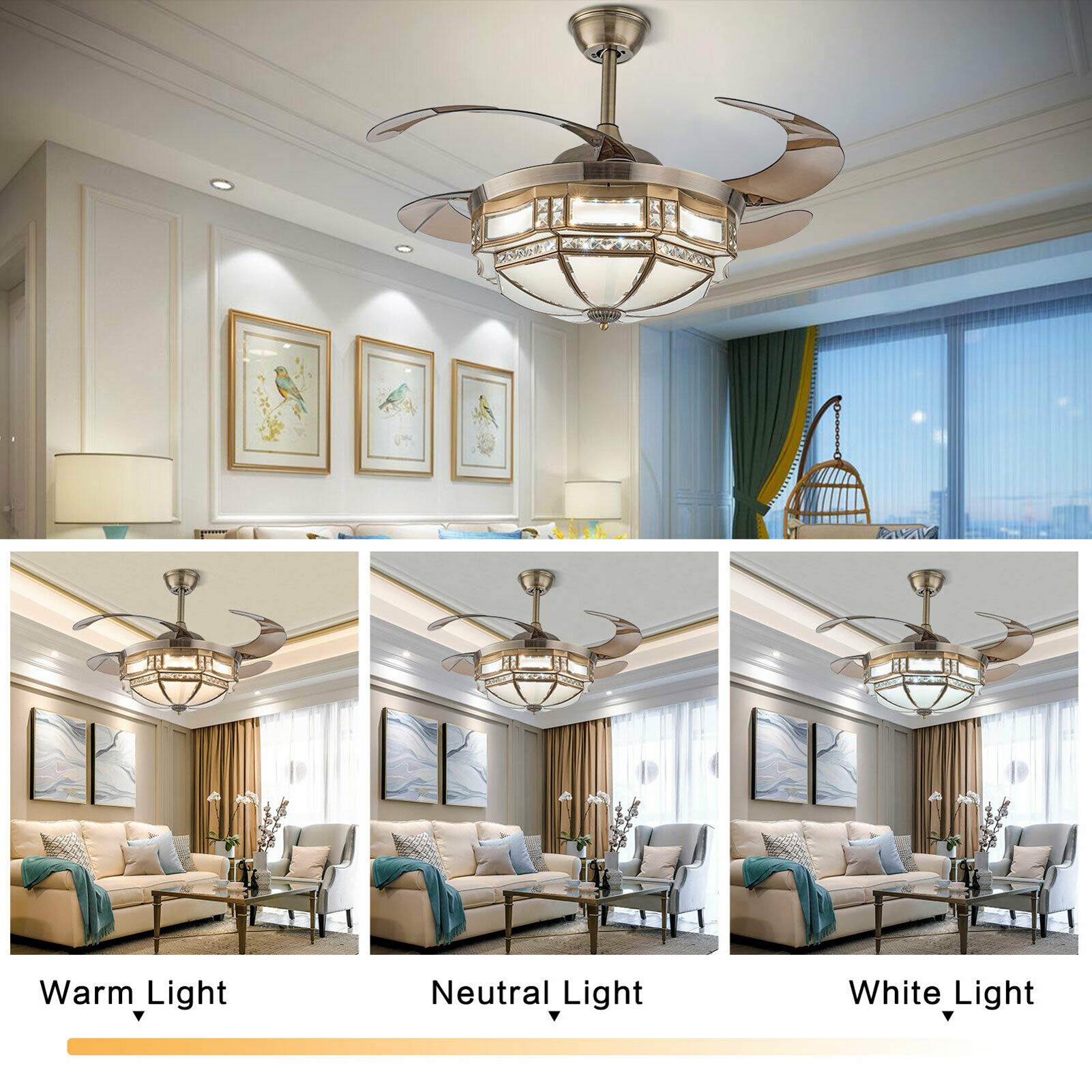 Modern Tiffany Style Ceiling Fan with Light - 42