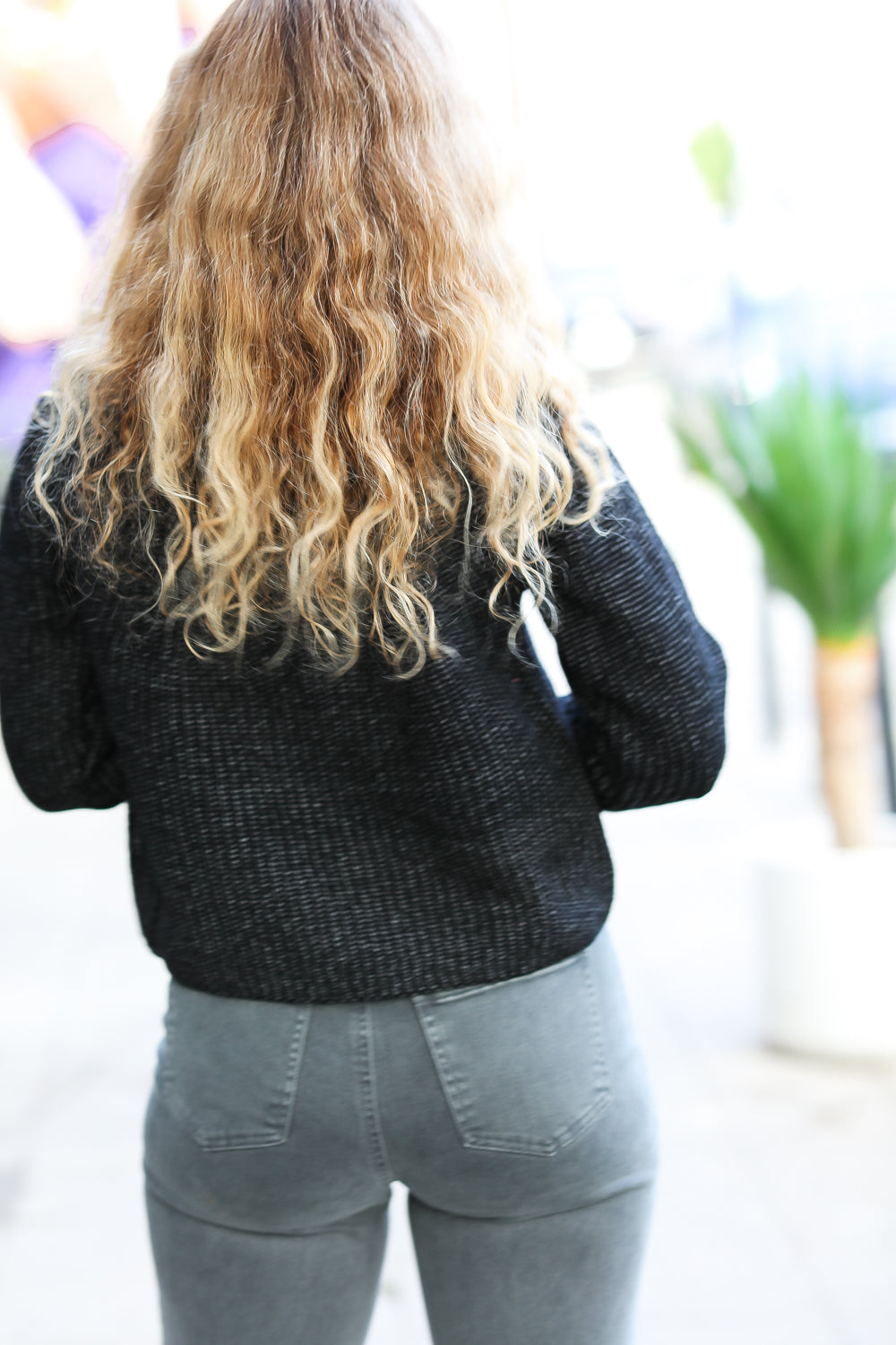 Black Mélange Round Neck Knit Sweater for Women - Soft Casual Pullover for Fall & Winter - Cozy Office Wear & Weekend Outfits