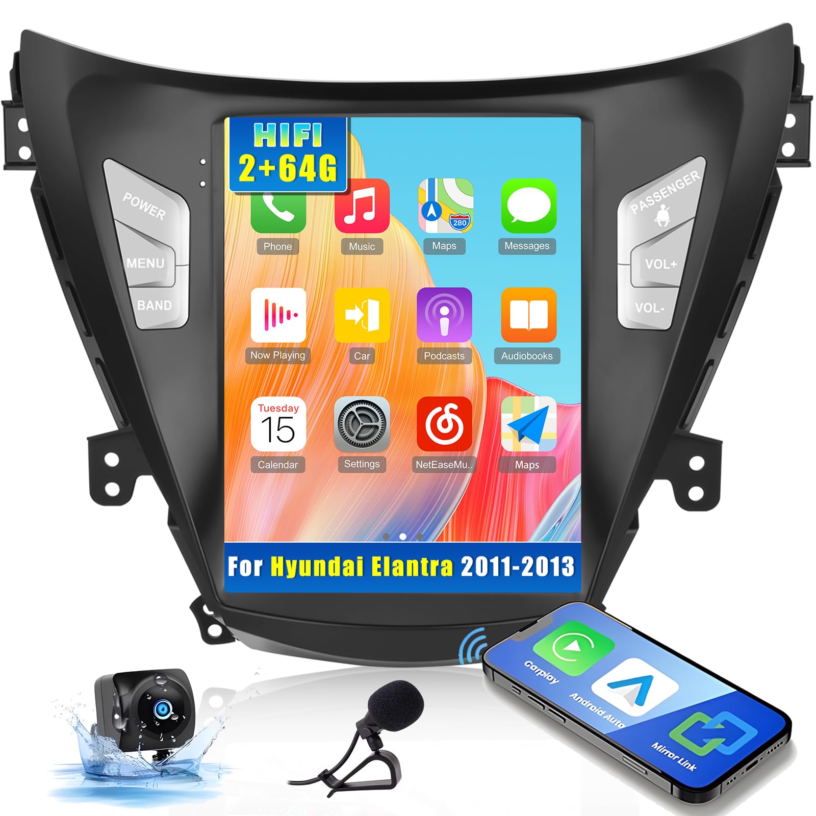 **Roinvou 9.7 Inch Android 13 Car Stereo for Hyundai Elantra 2011-2013 | 2GB RAM + 64GB ROM | Wireless CarPlay & Android Auto | IPS Touch Screen, Bluetooth, GPS, WiFi, SWC | HiFi Sound + AHD Backup Camera | Perfect for Commuting & Road Trips**