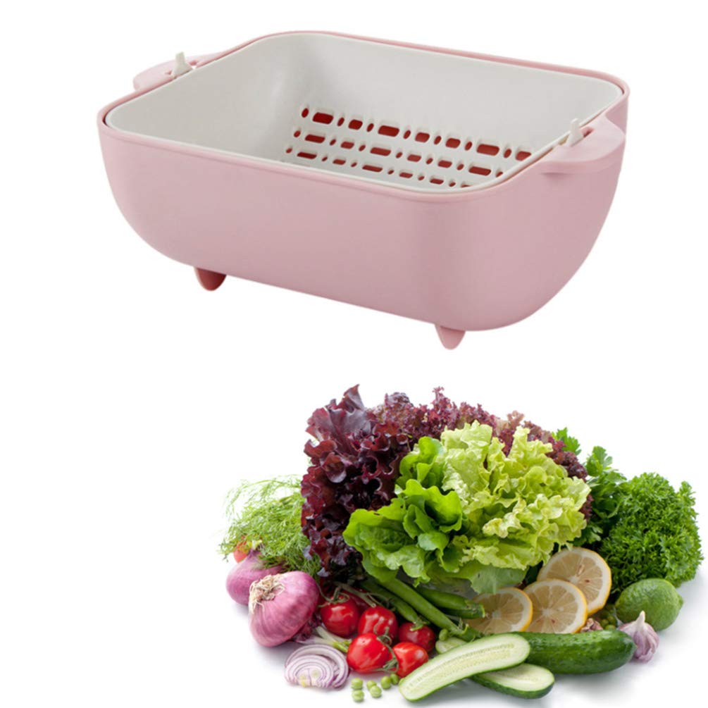 Premium Double Layer Rotating Rice Washer & Vegetable Colander - Hemoton Kitchen Strainer for Washing Rice, Fruits, and Vegetables - Ideal for Home & Restaurant Use