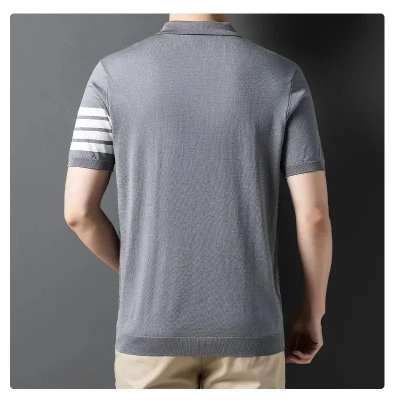 Men's Short Sleeve Knitted Polo Shirt - Breathable Casual Summer Top for Golf, Office & Outdoor Activities