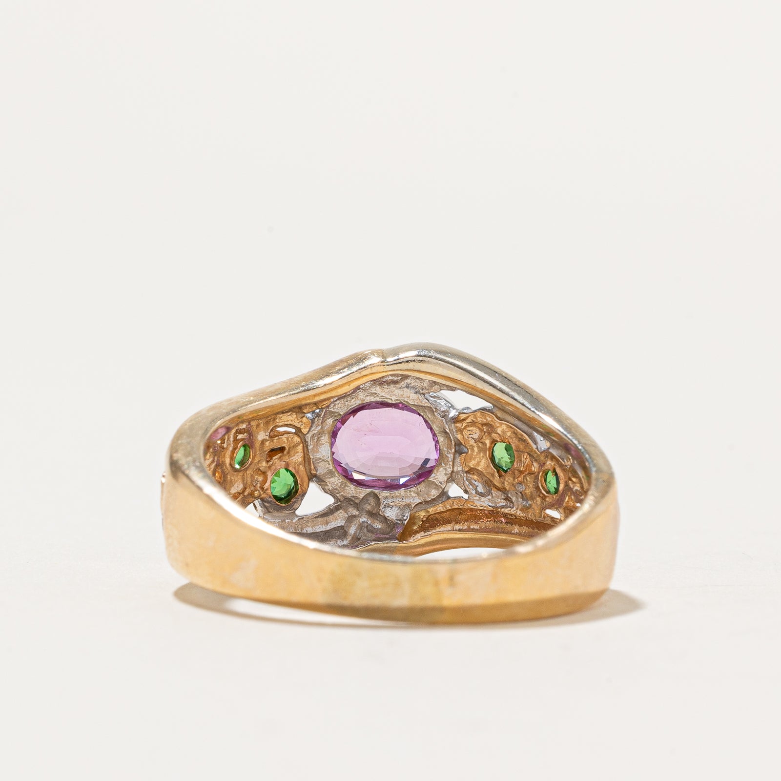 East West Pink Sapphire & Tsavorite Garnet Textured Ring - 1.14 Carat Total Weight - Size 10.25 - Elegant Cocktail Ring for Women - Perfect for Weddings, Anniversaries & Special Occasions