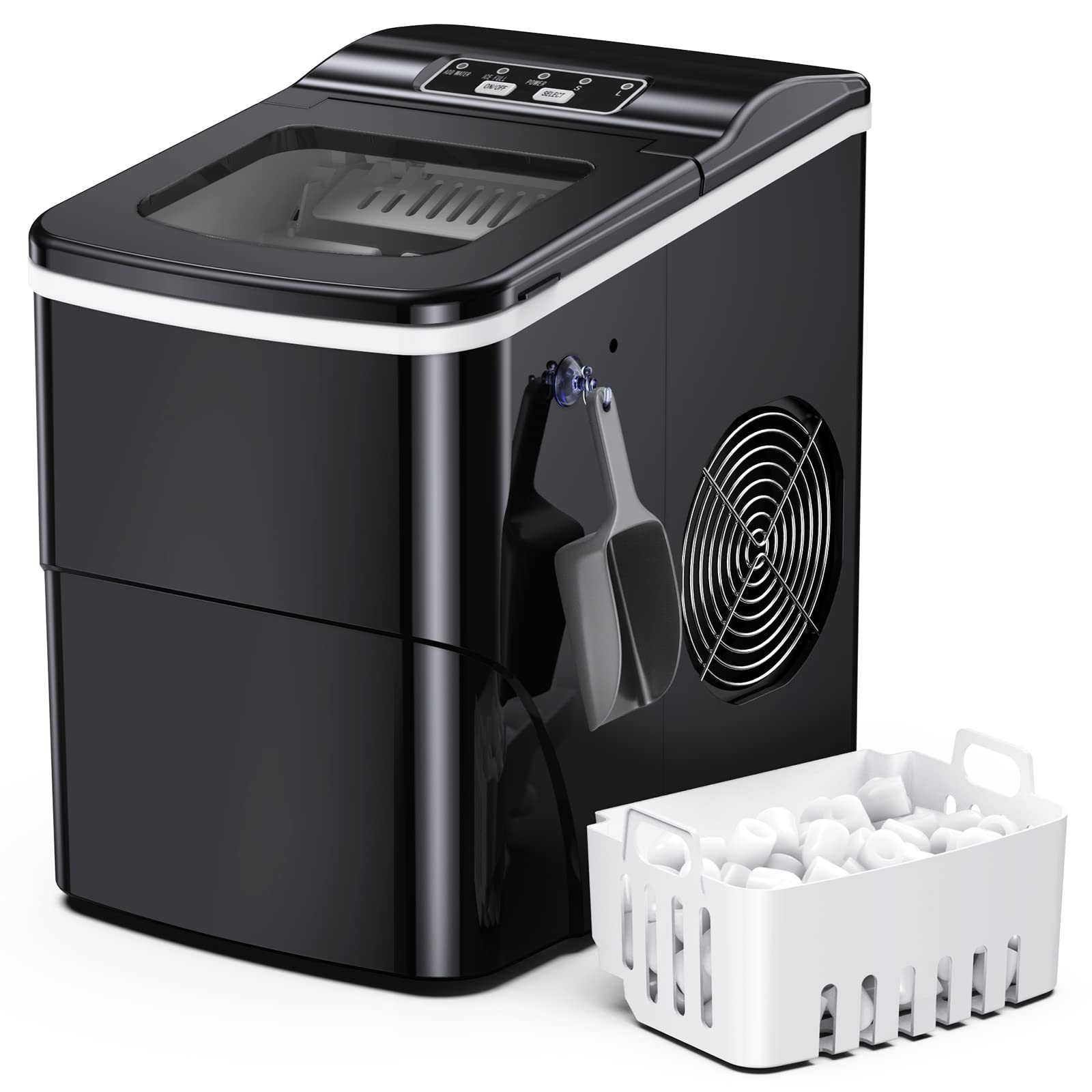 Portable Countertop Ice Maker Machine - 26Lbs/24H Self-Cleaning, Makes 9 Ice Cubes in 6 Minutes with Ice Scoop & Basket - Perfect for Home, Kitchen, Camping, RV, Parties & Outdoor Events (Black)