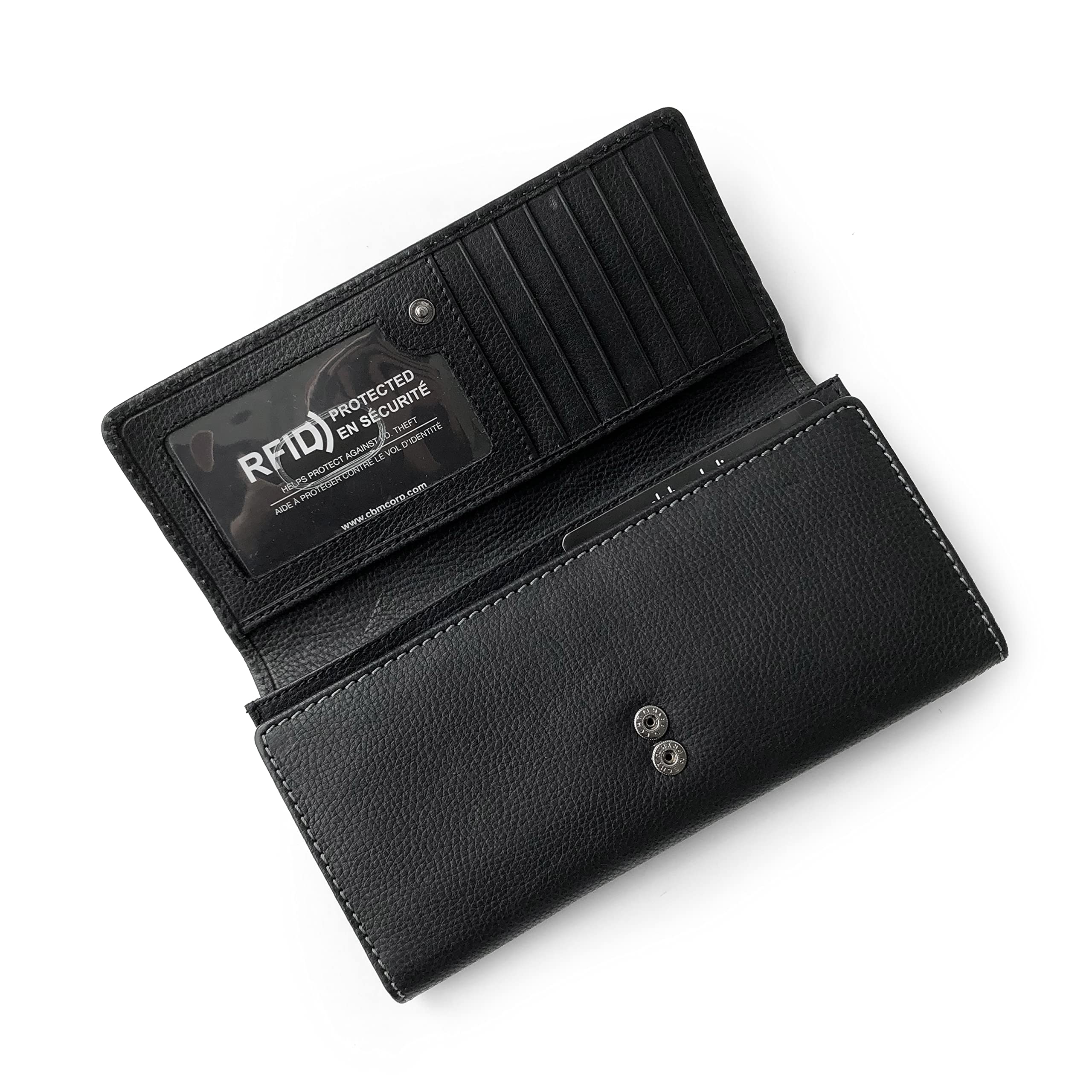 Club Rochelier Genuine Leather Clutch Wallet for Women - Slim RFID Blocking Credit Card Holder with Wristlet Strap, Black (CL11065-3-Blk) | Perfect for Evening Parties, Weddings & Daily Essentials Organization