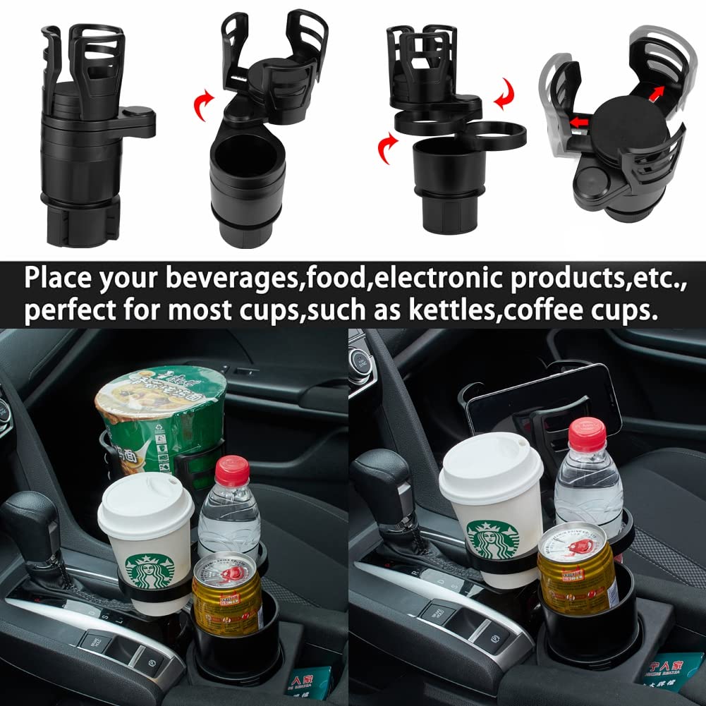 4 in 1 Car Cup Holder Extender - Multifunctional Car Organizer for Drinks, Bottles & Cups - Universal Vehicle Interior Accessories - Perfect for Road Trips, Commuting & Family Travel