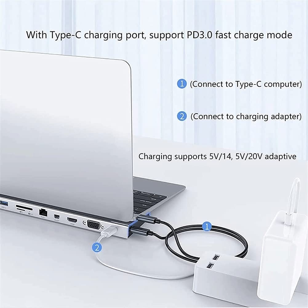 11-in-1 USB C Docking Station with HDMI, Mini DP, VGA, Ethernet, 3 USB 3.0 Ports, SD/TF Card Reader, 3.5mm Audio & 100W PD Charging - Perfect for MacBook Pro/Air, Dell XPS, HP Laptops & Home Office Setup