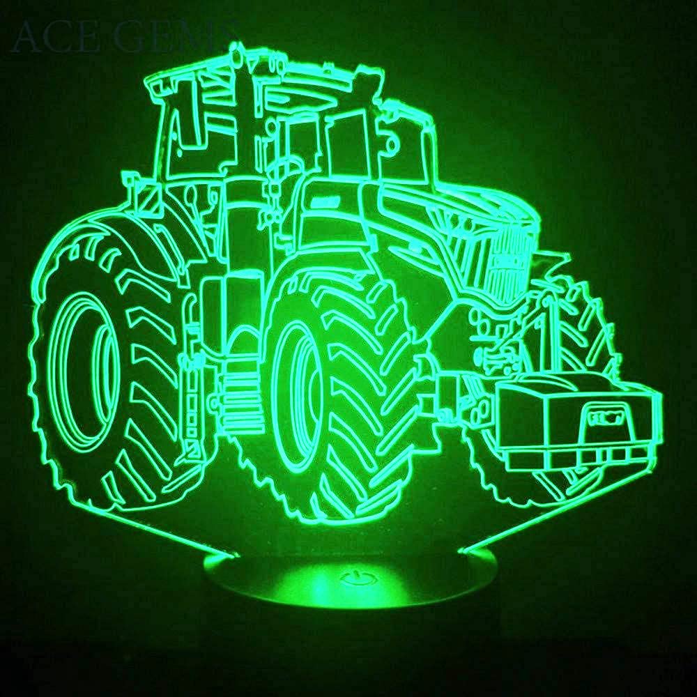 3D Tractor Truck Car Night Light - 7 Color Changing LED Table Lamp with Optical Illusion Effect for Kids Room, Desk Decor, Christmas Gift, Birthday Present, Home Decoration & Nursery Lighting
