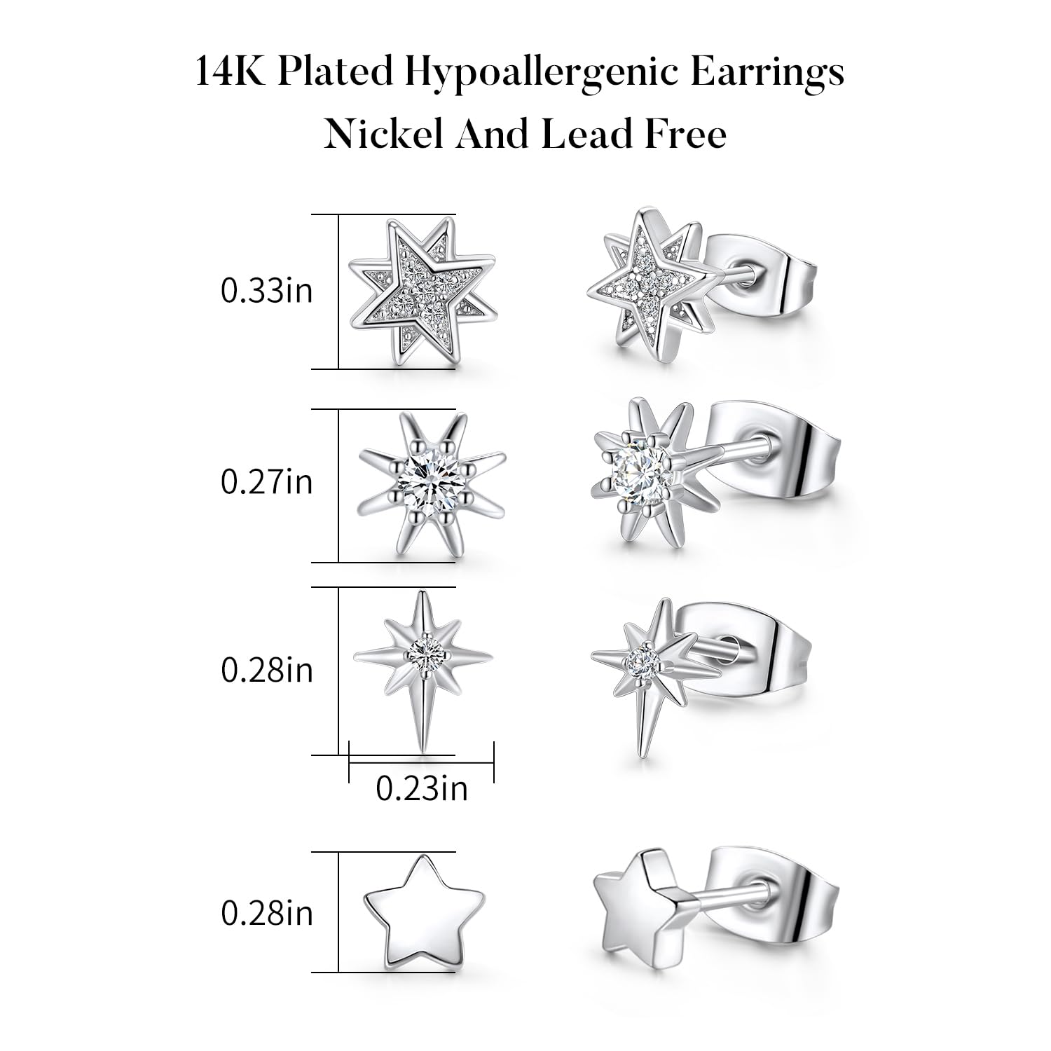 4 Pairs Hypoallergenic Star Stud Earrings for Women - Silver & Gold Celestial Jewelry Set for Sensitive Ears | Perfect for Everyday Wear, Gifts & Special Occasions