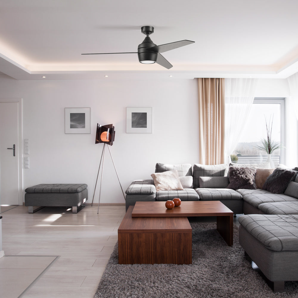 52 Inch Honeywell Eamon Matte Black Ceiling Fan with Light Kit and Remote Control - Quiet DC Motor, Energy Efficient, Perfect for Living Room, Bedroom, and Outdoor Covered Patio