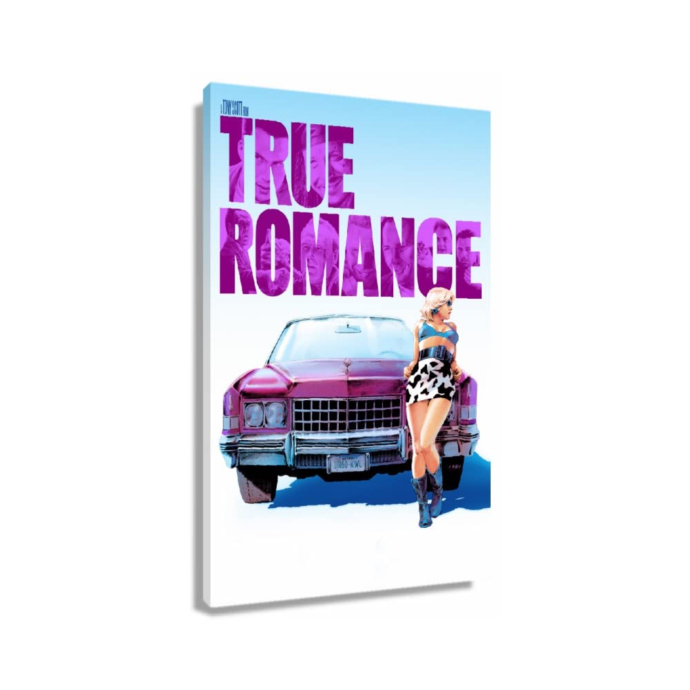 True Romance Crime Movie Poster - Premium Canvas Wall Art (24x36 Inches, Framed) for Bedroom, Living Room & Home Theater Decor - Vintage Film Decor for Movie Lovers